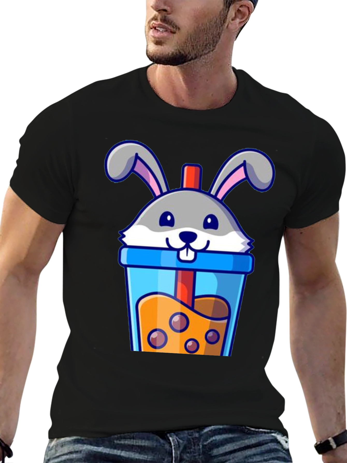 Cute Bunny Boba Tea Graphic T-Shirt