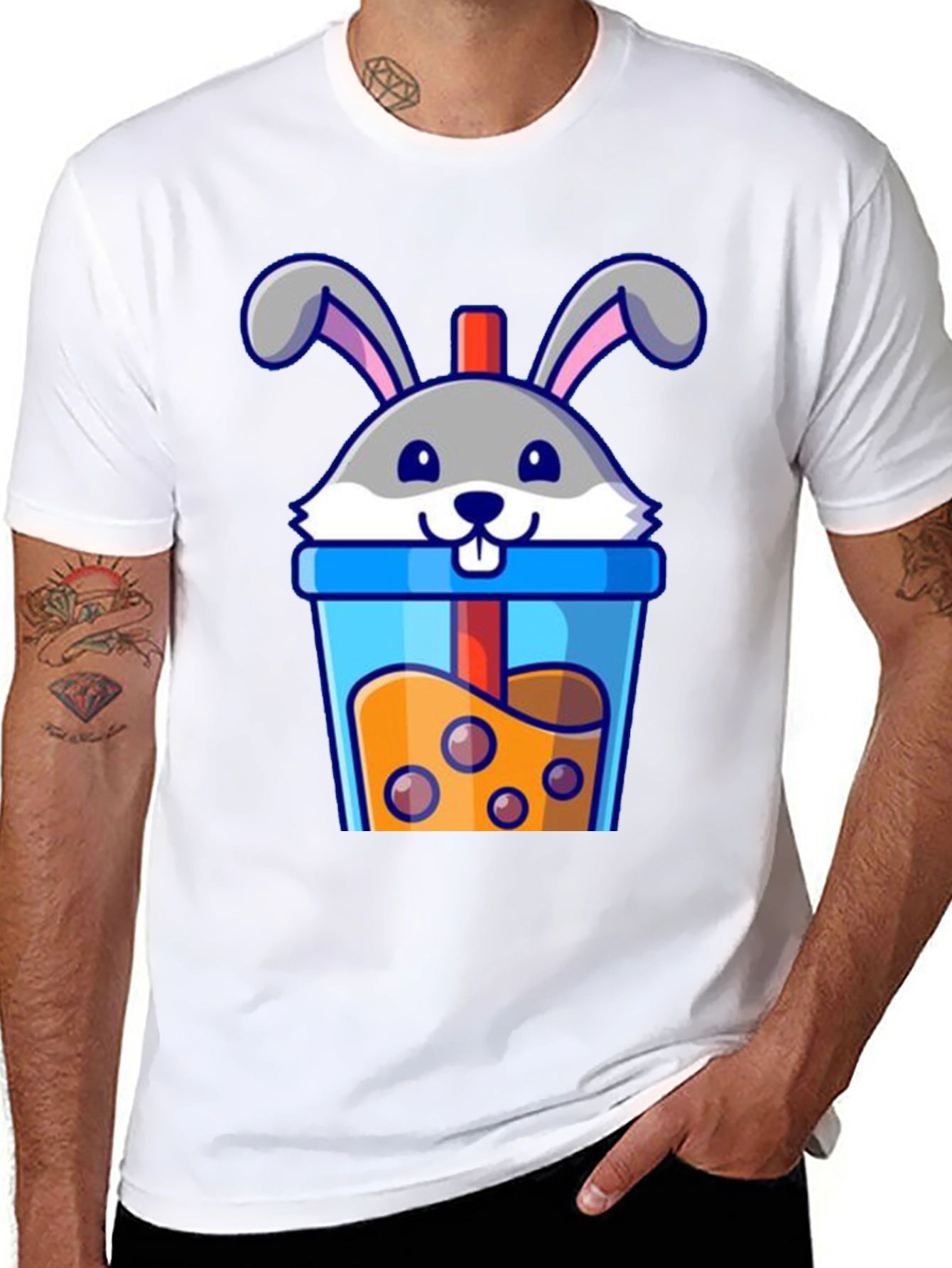 Cute Bunny Boba Tea Graphic T-Shirt