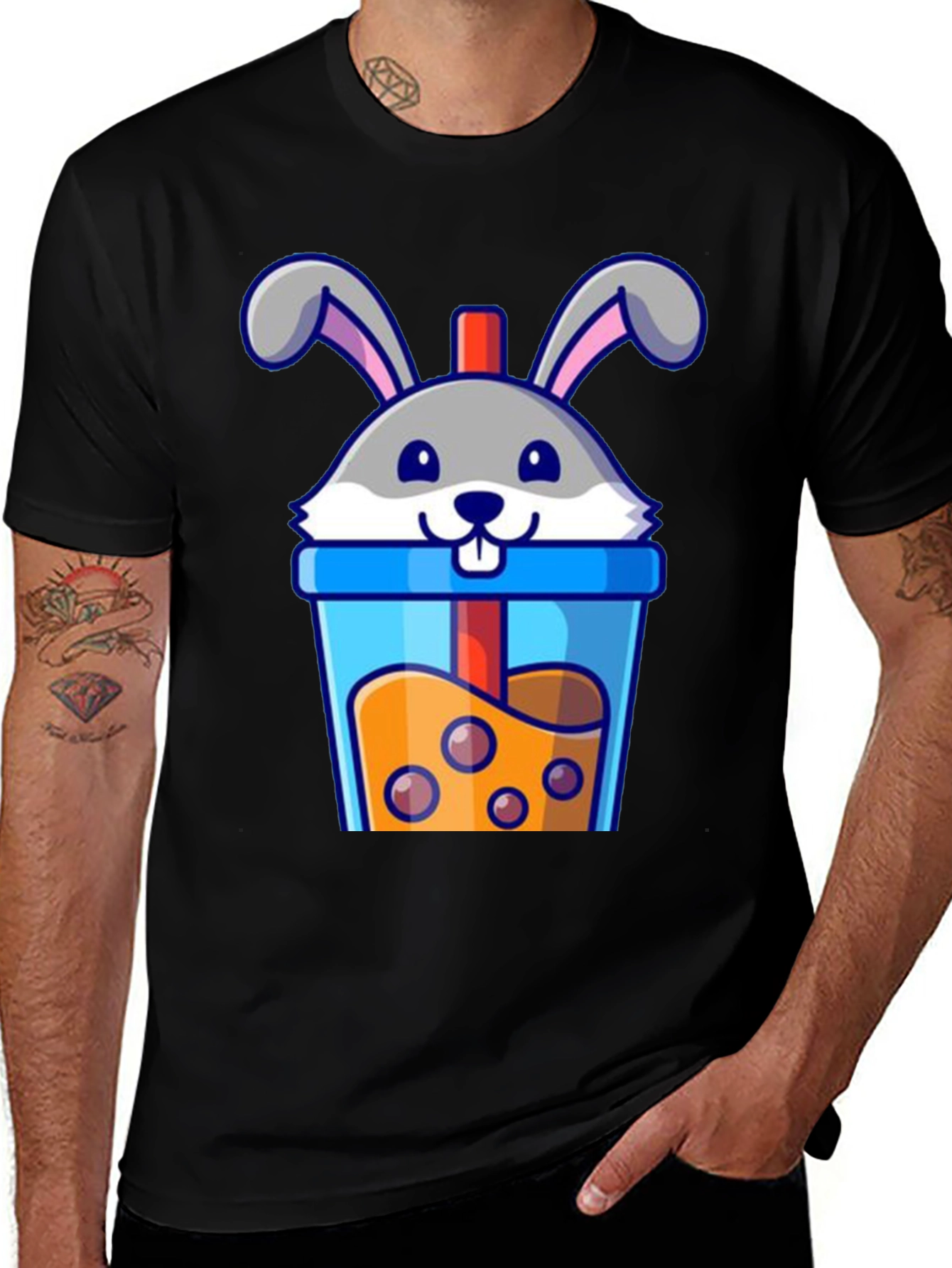 Cute Bunny Boba Tea Graphic T-Shirt