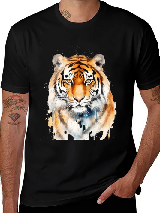 Tiger Watercolor Graphic Tee - Mens Black T-Shirt