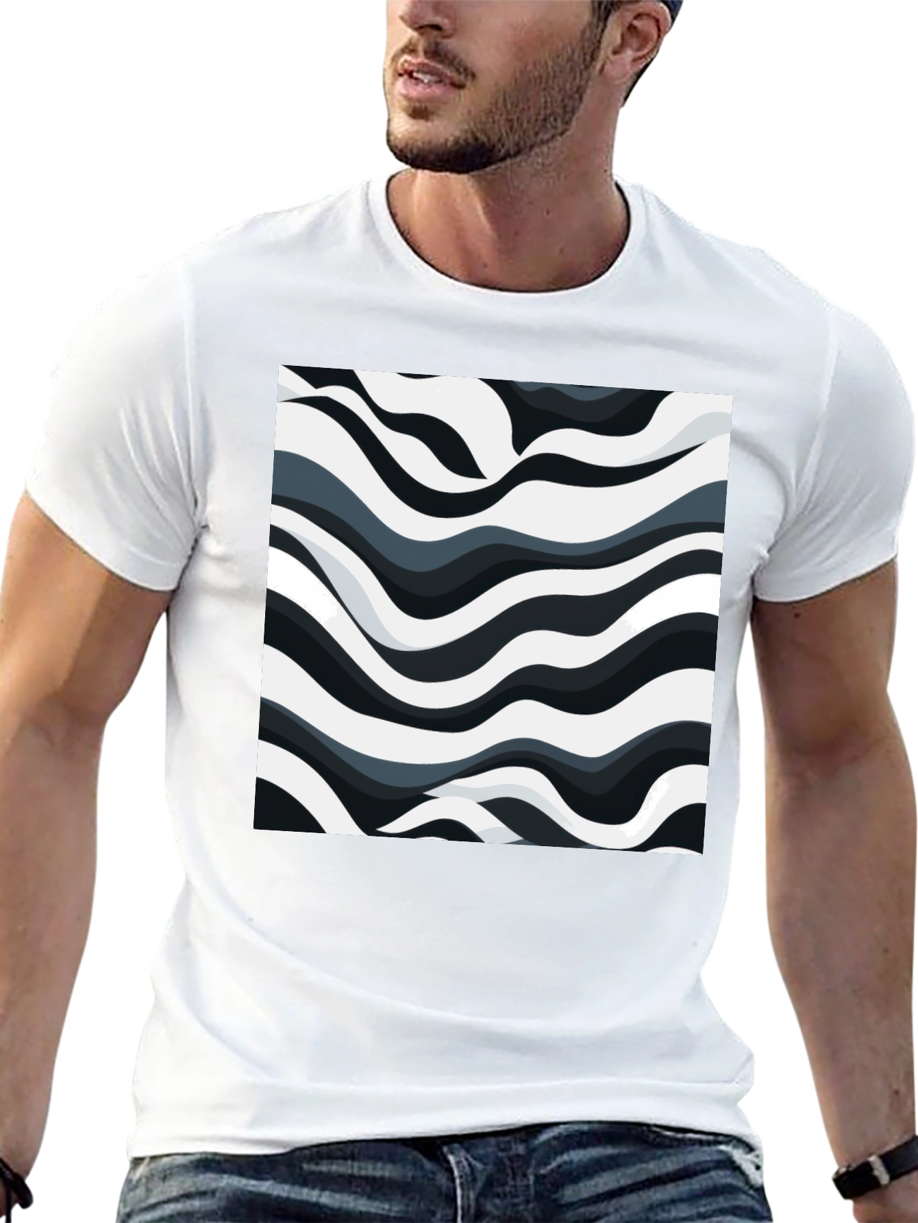 Abstract Wave Pattern Black T-Shirt