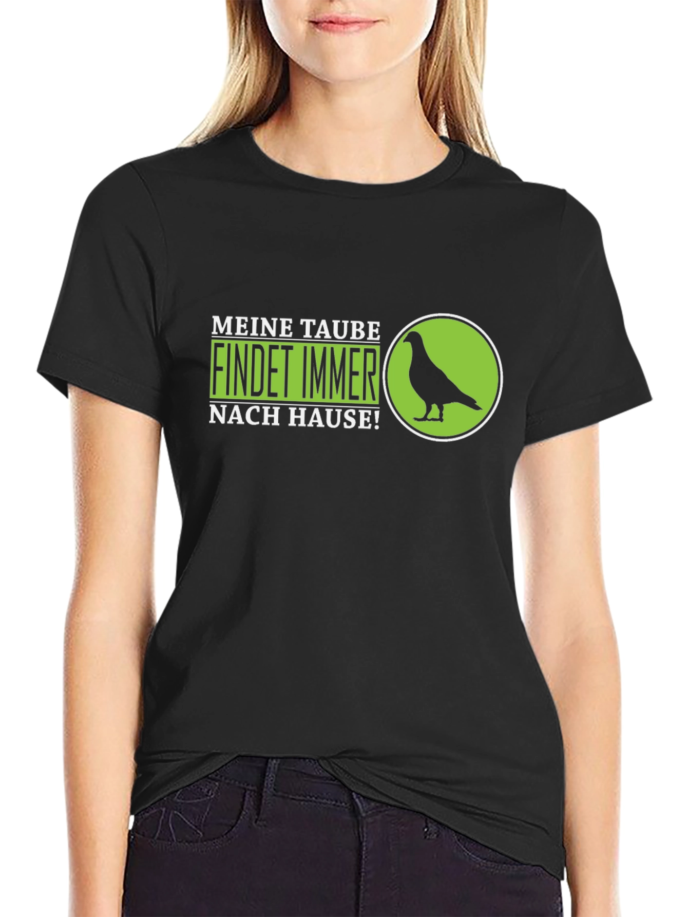 Meine Taube Pigeon Graphic Tee - Black Cotton T-Shirt