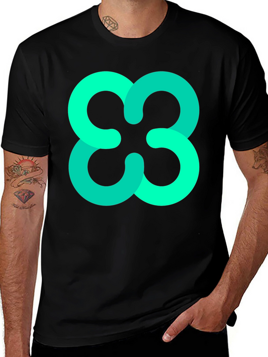 Abstract Teal Cloverleaf Graphic Black T-Shirt