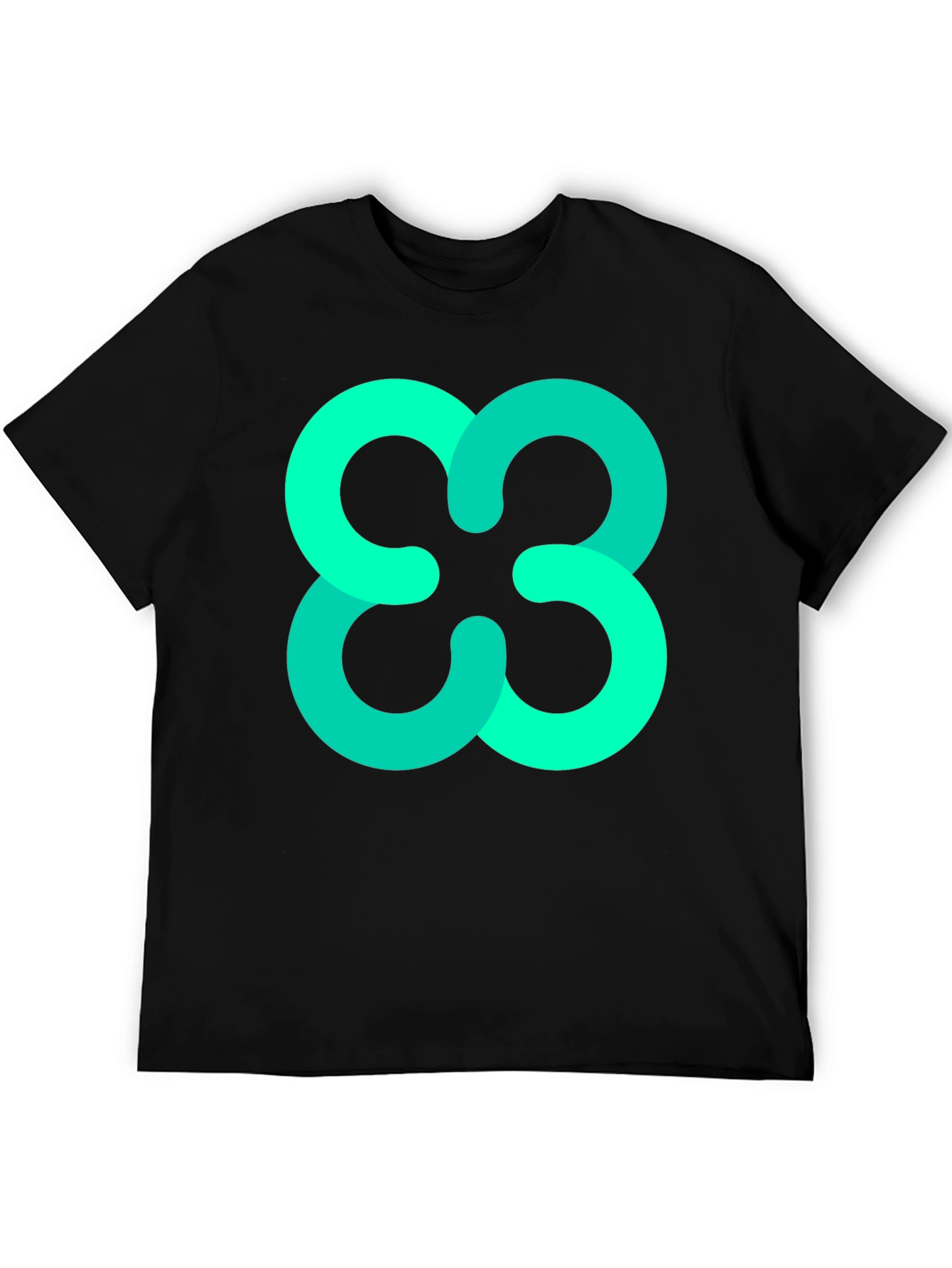 Abstract Teal Cloverleaf Graphic Black T-Shirt