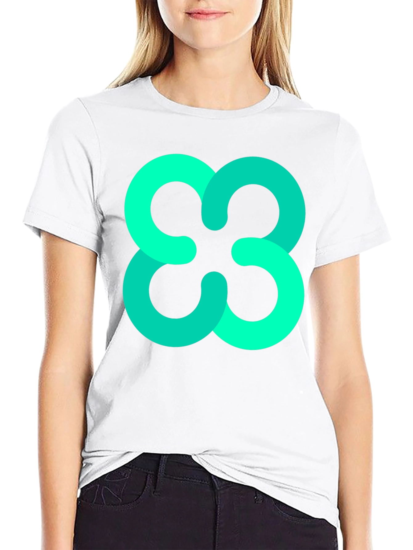 Abstract Teal Cloverleaf Graphic Black T-Shirt
