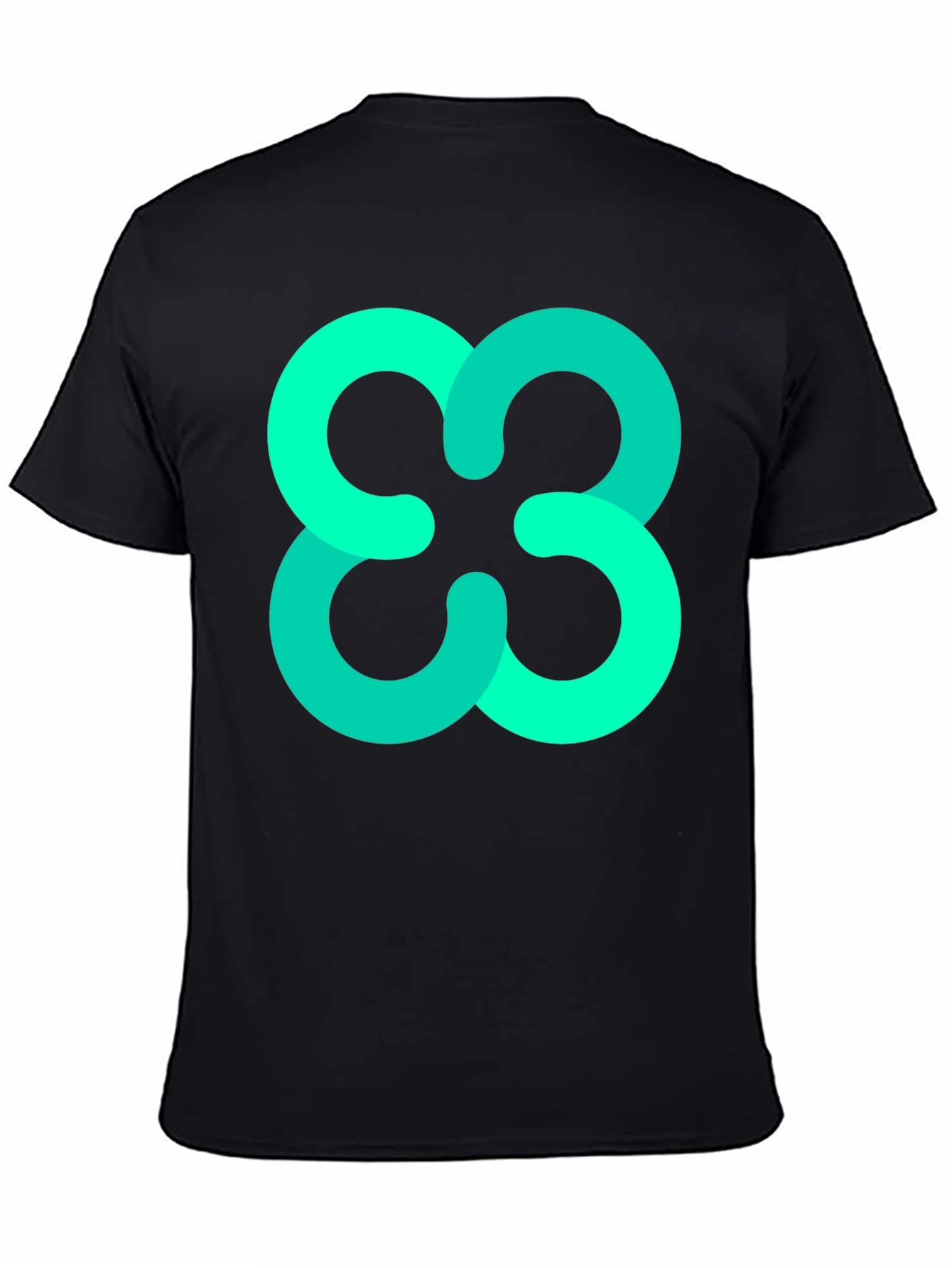 Abstract Teal Cloverleaf Graphic Black T-Shirt