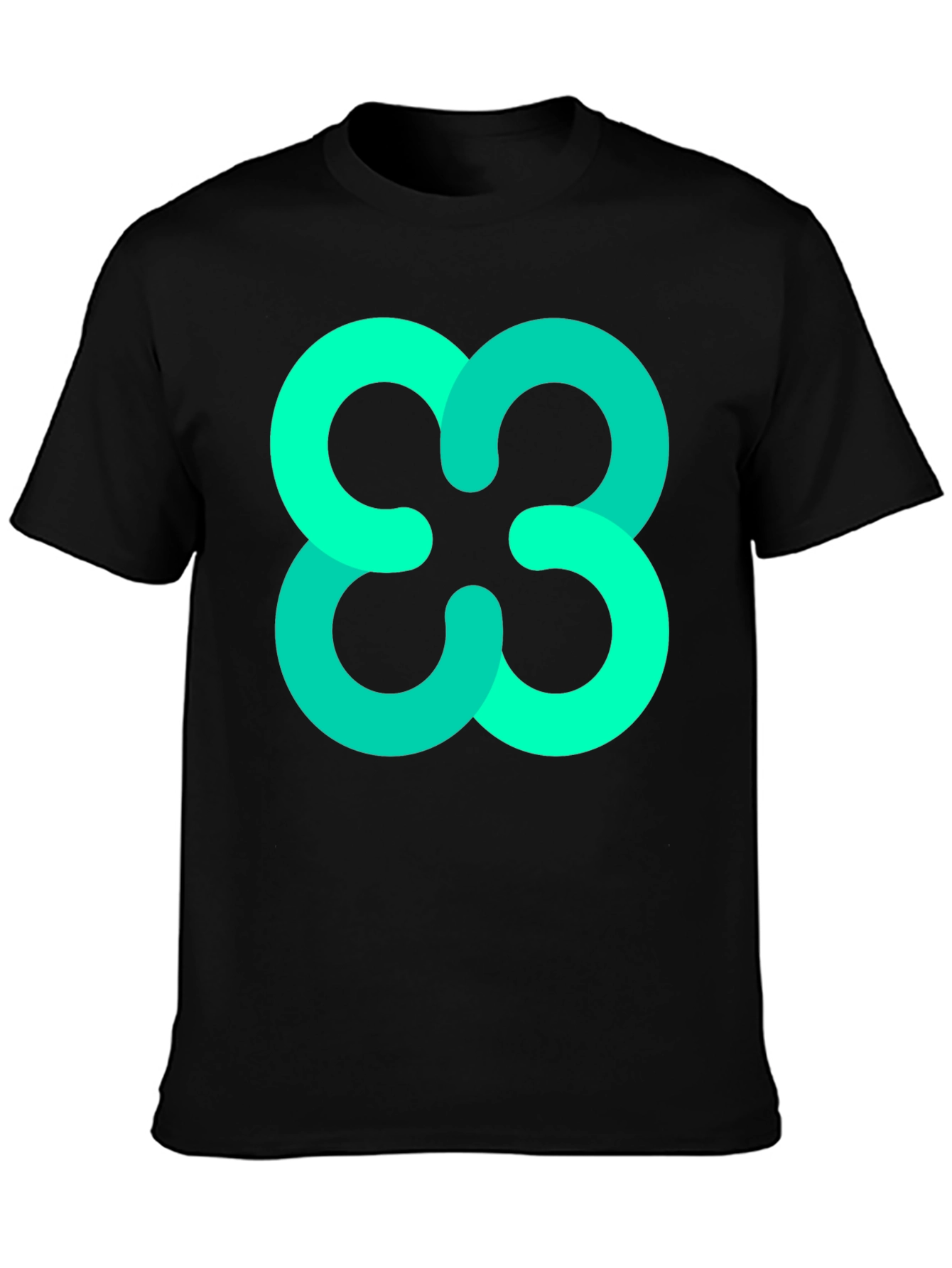 Abstract Teal Cloverleaf Graphic Black T-Shirt