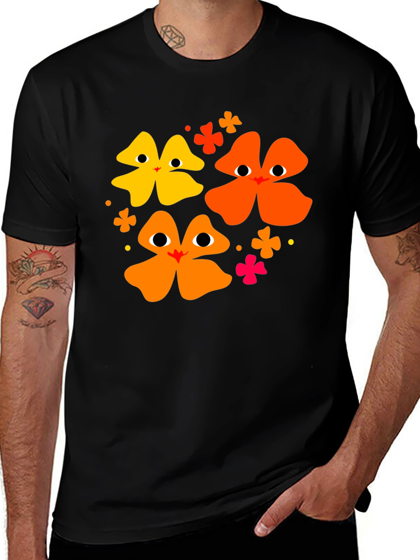 Floral Face Black T-Shirt