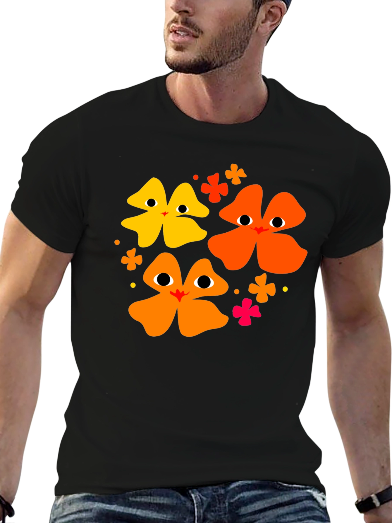 Floral Face Black T-Shirt