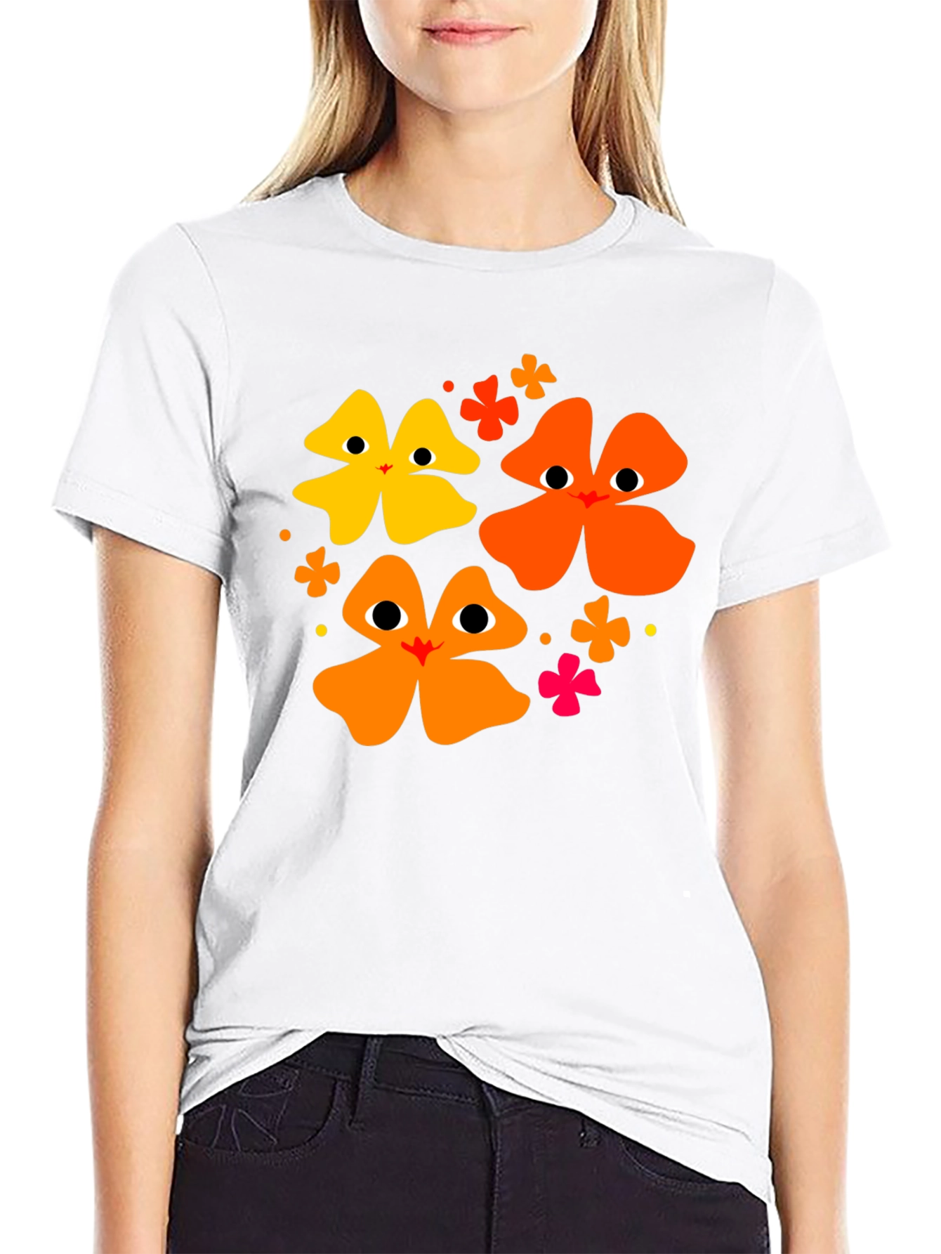 Floral Face Black T-Shirt
