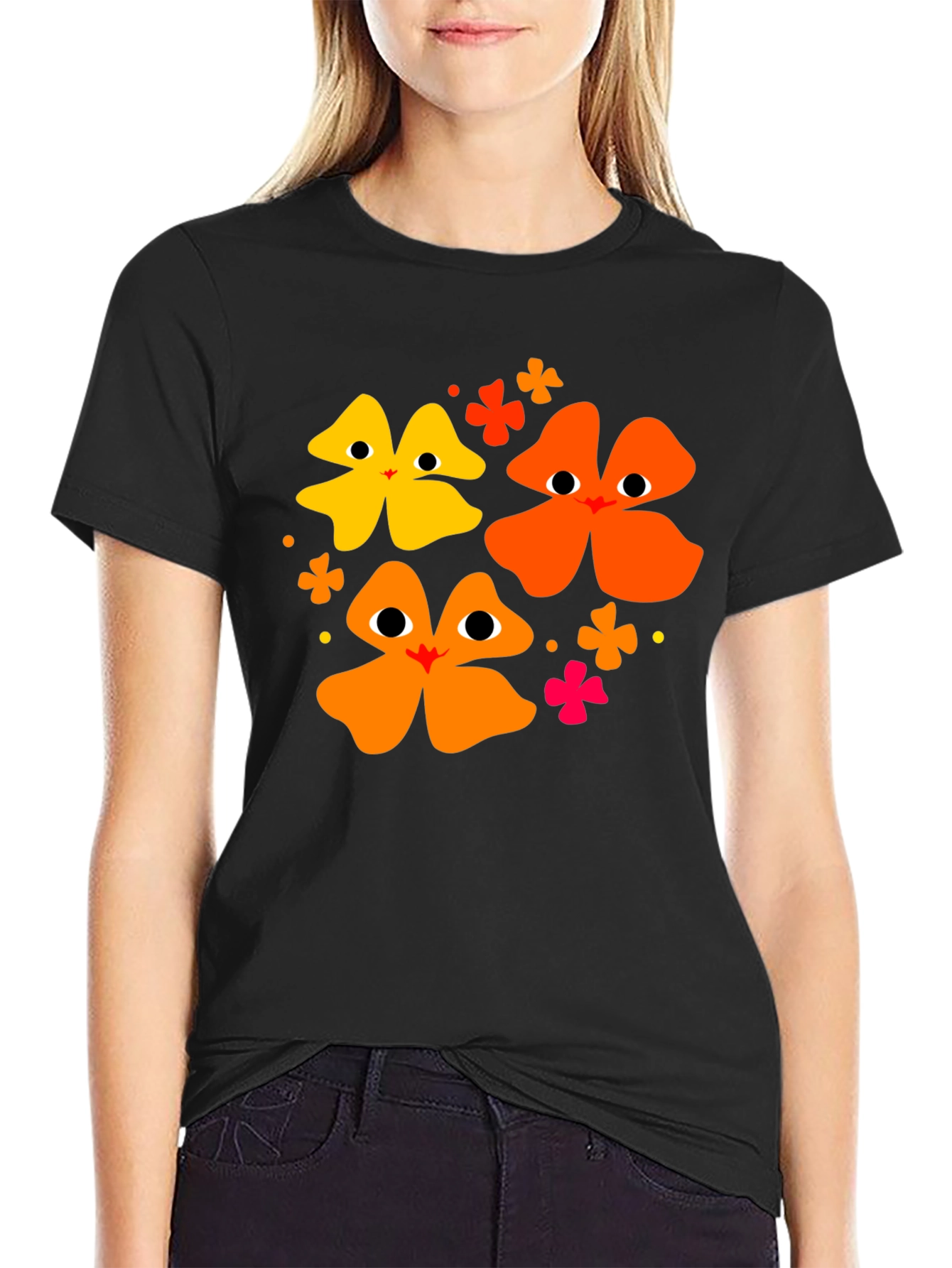 Floral Face Black T-Shirt