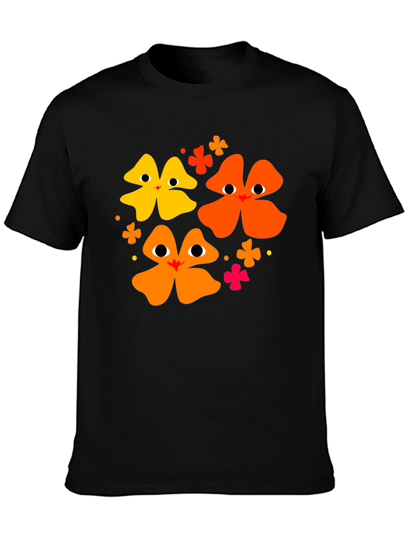 Floral Face Black T-Shirt