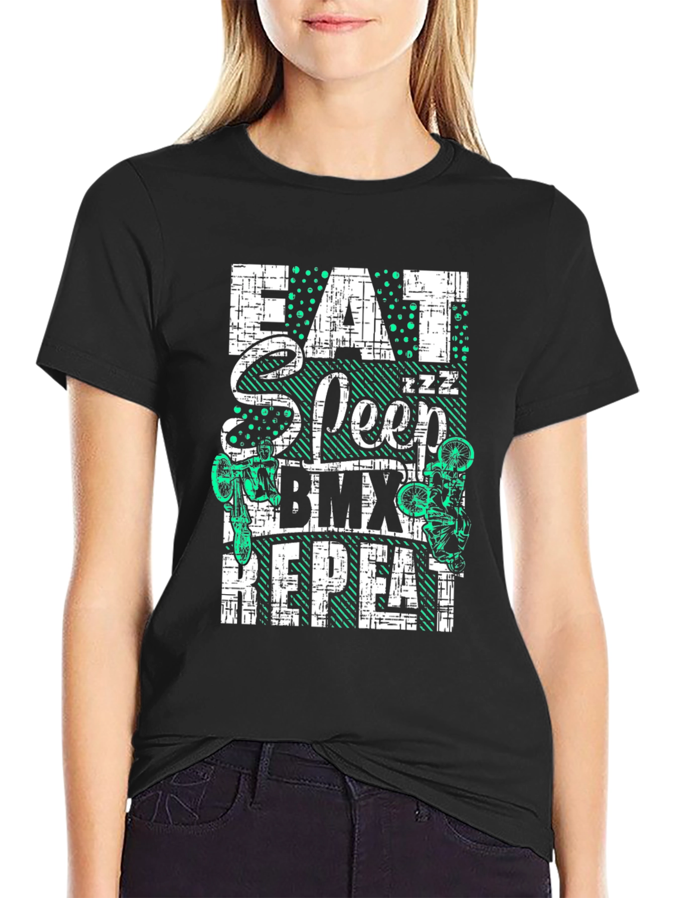 Eat Sleep BMX Repeat Black Graphic Tee