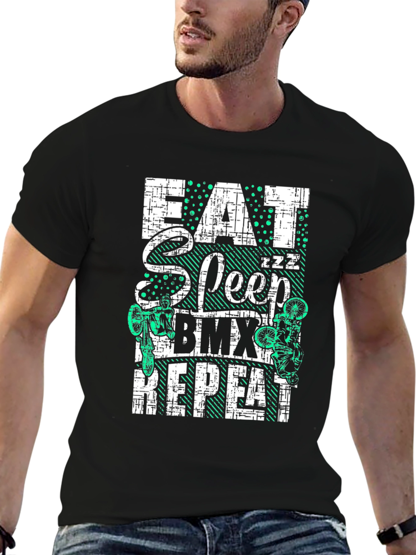 Eat Sleep BMX Repeat Black Graphic Tee