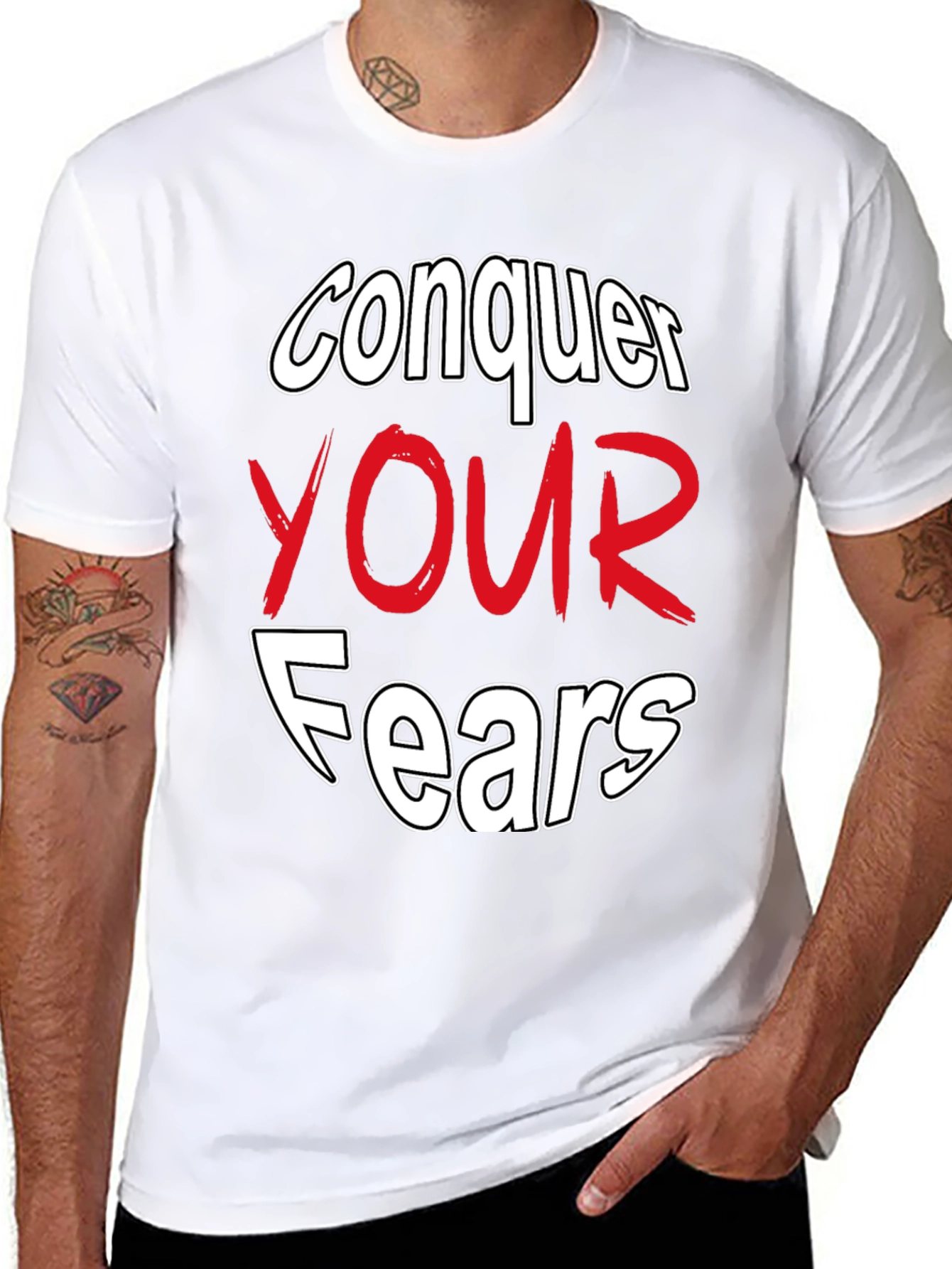 Conquer Your Fears Graphic Tee - Motivational Black T-Shirt