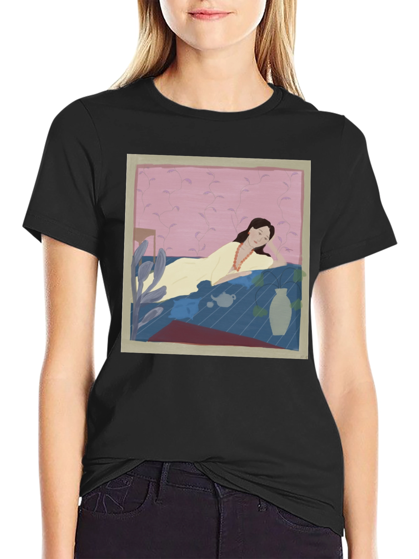 Artistic Woman Portrait Black T-Shirt