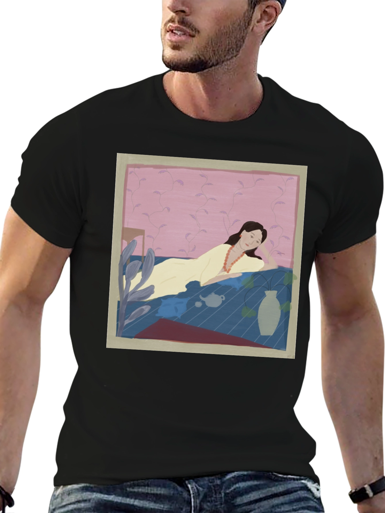 Artistic Woman Portrait Black T-Shirt