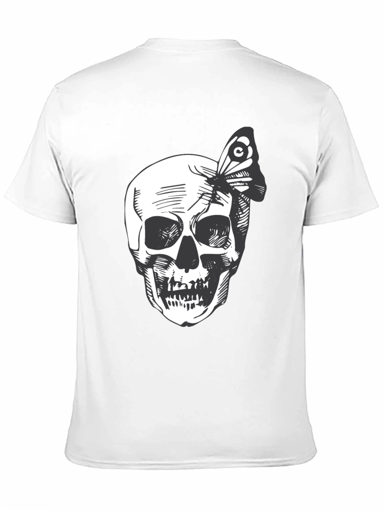 Skull and Butterfly Graphic Tee - Black Cotton