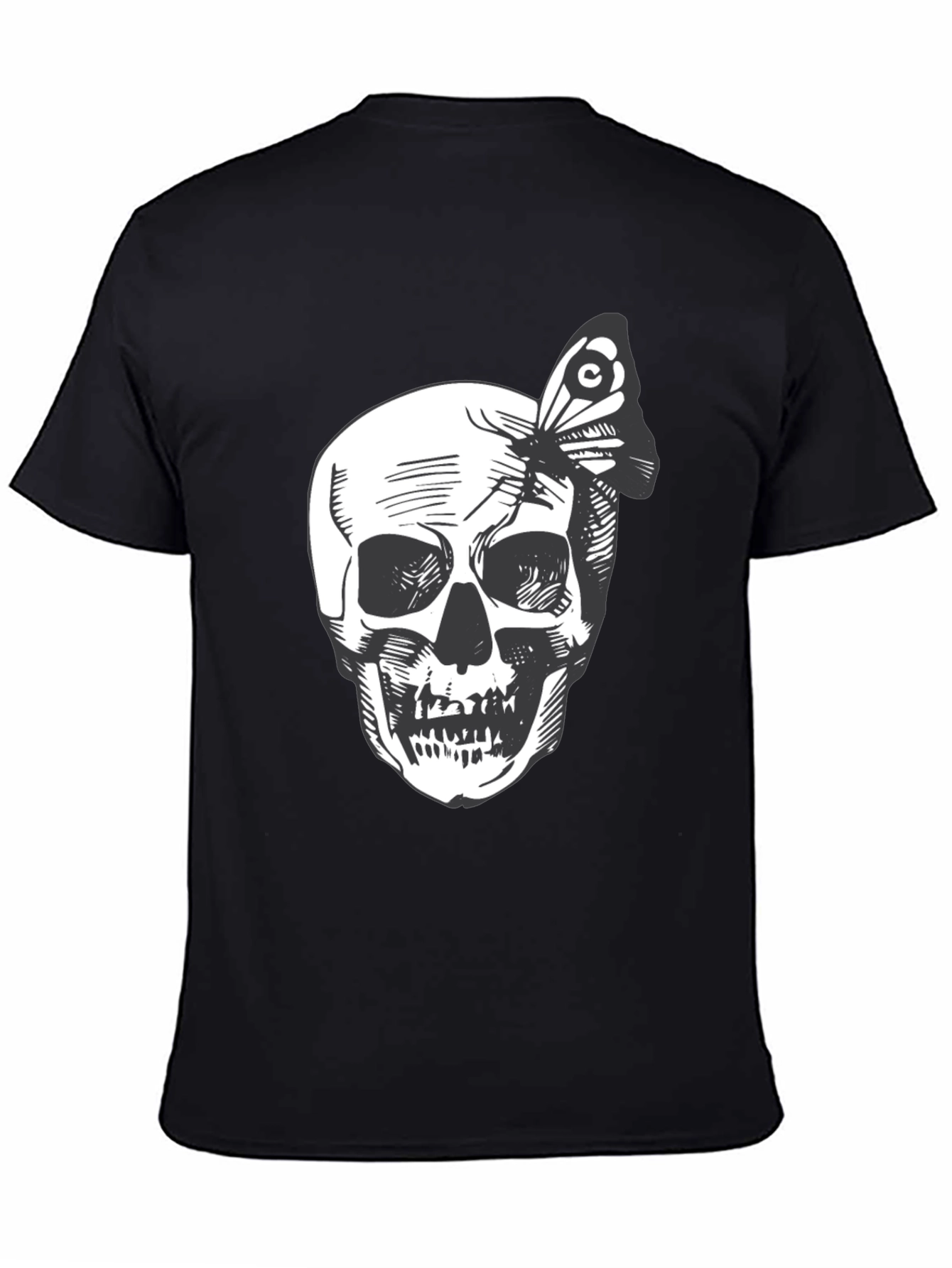 Skull and Butterfly Graphic Tee - Black Cotton