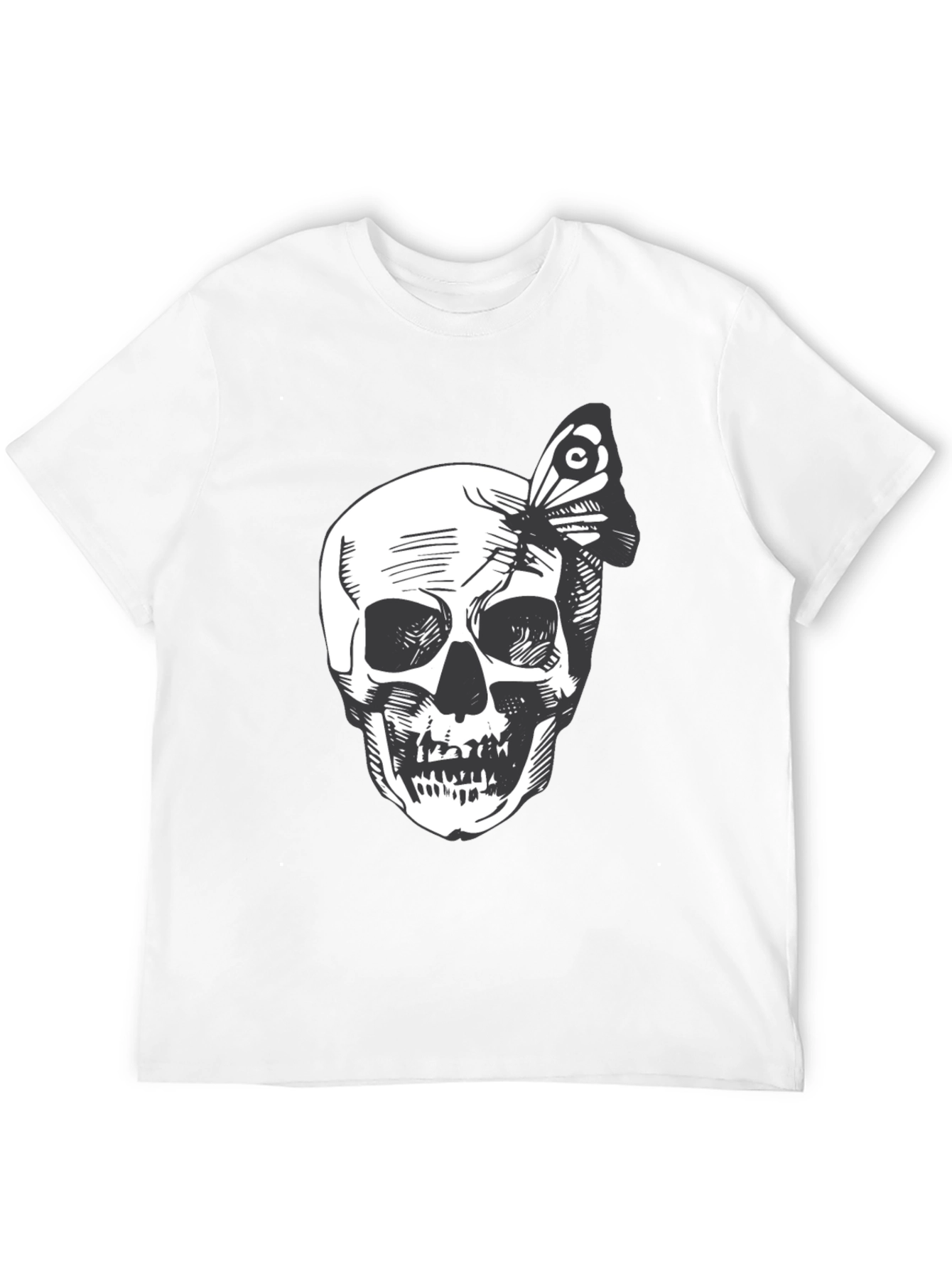 Skull and Butterfly Graphic Tee - Black Cotton
