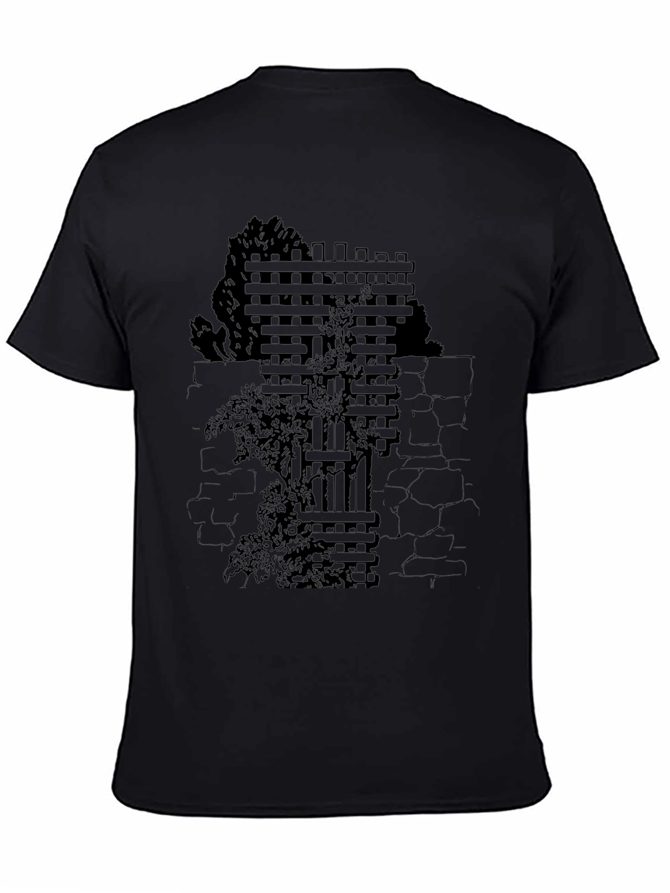 Mens Black T-Shirt with Wall & Vines Graphic