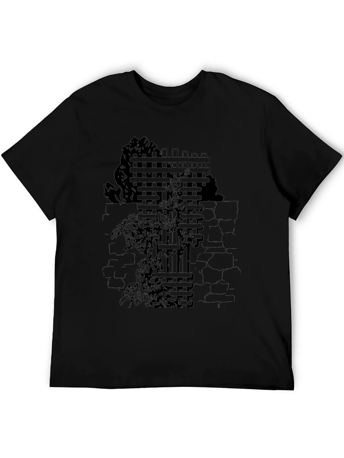 Mens Black T-Shirt with Wall & Vines Graphic