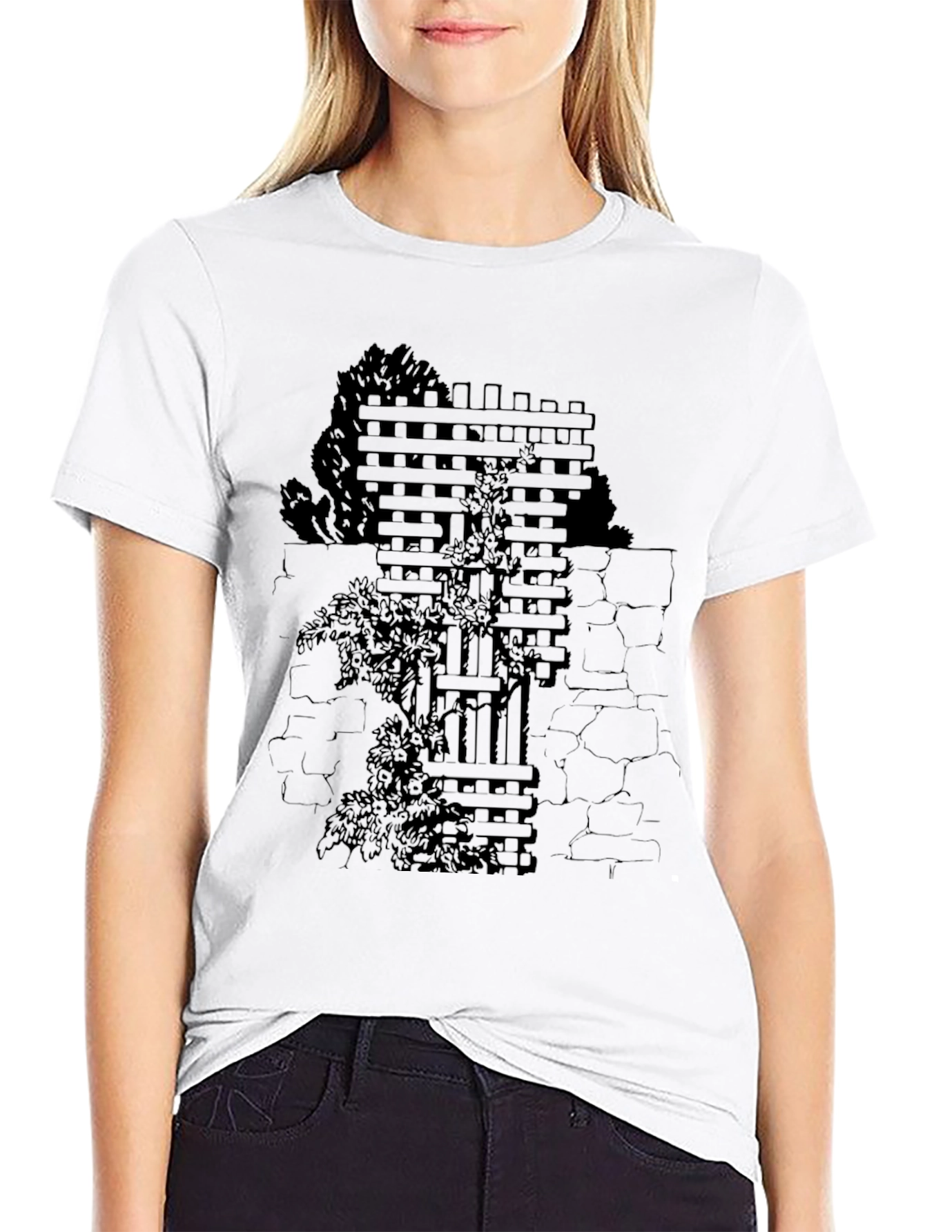 Mens Black T-Shirt with Wall & Vines Graphic