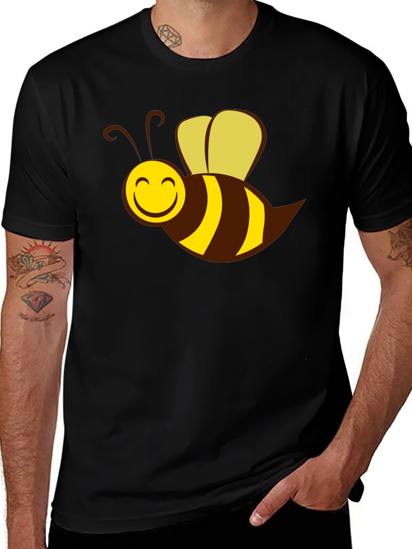Cartoon Bee Graphic Black T-Shirt