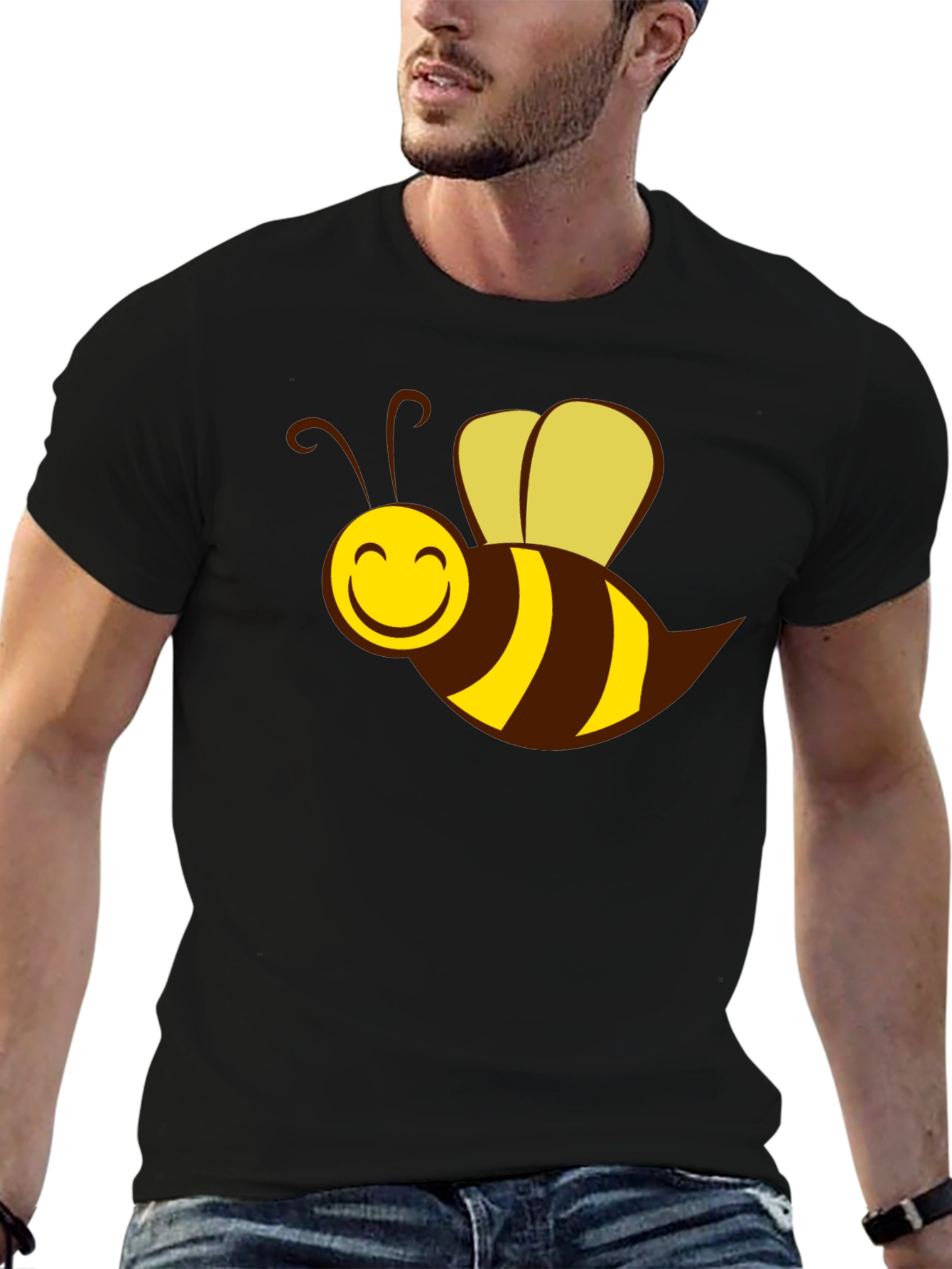 Cartoon Bee Graphic Black T-Shirt