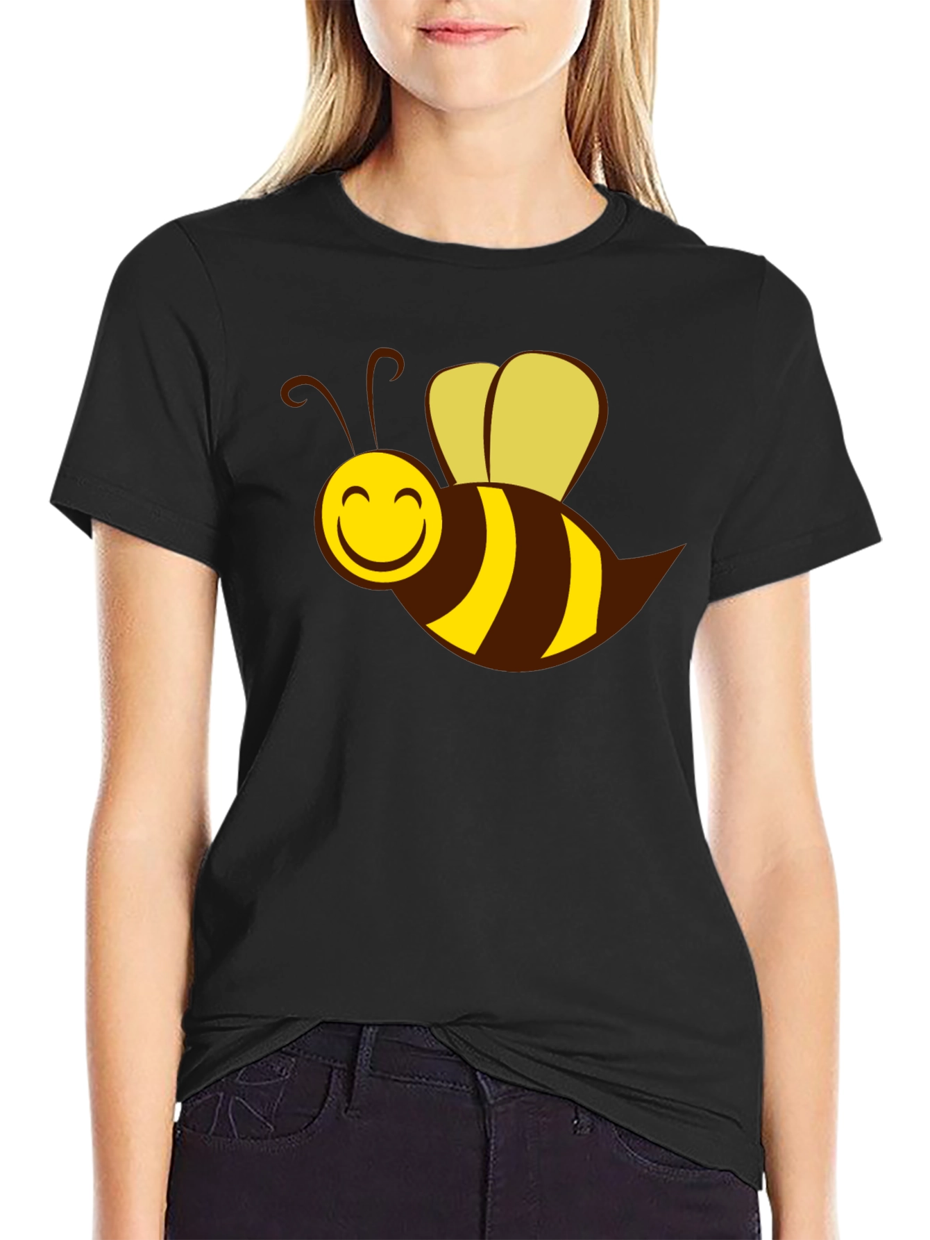 Cartoon Bee Graphic Black T-Shirt