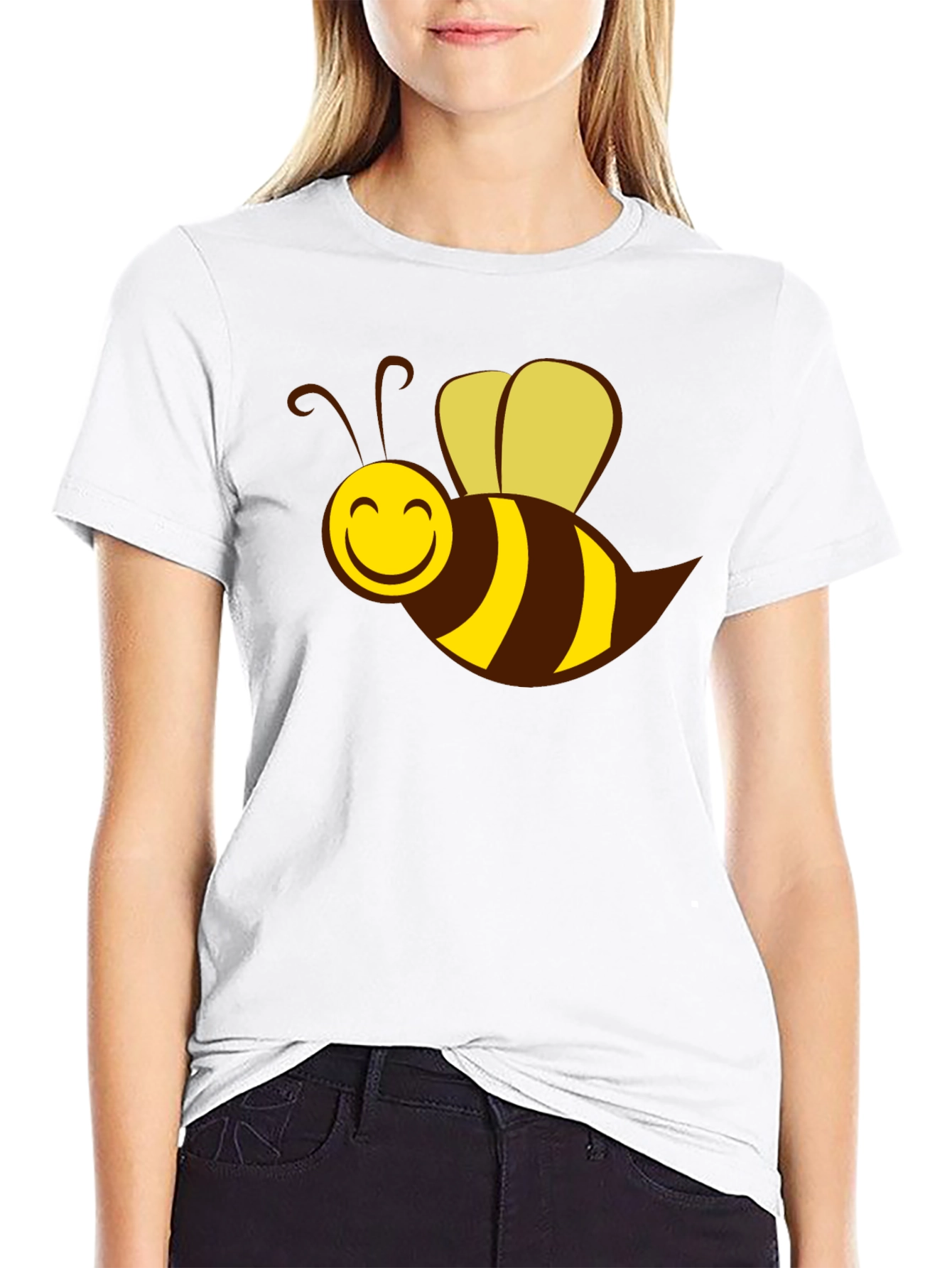 Cartoon Bee Graphic Black T-Shirt