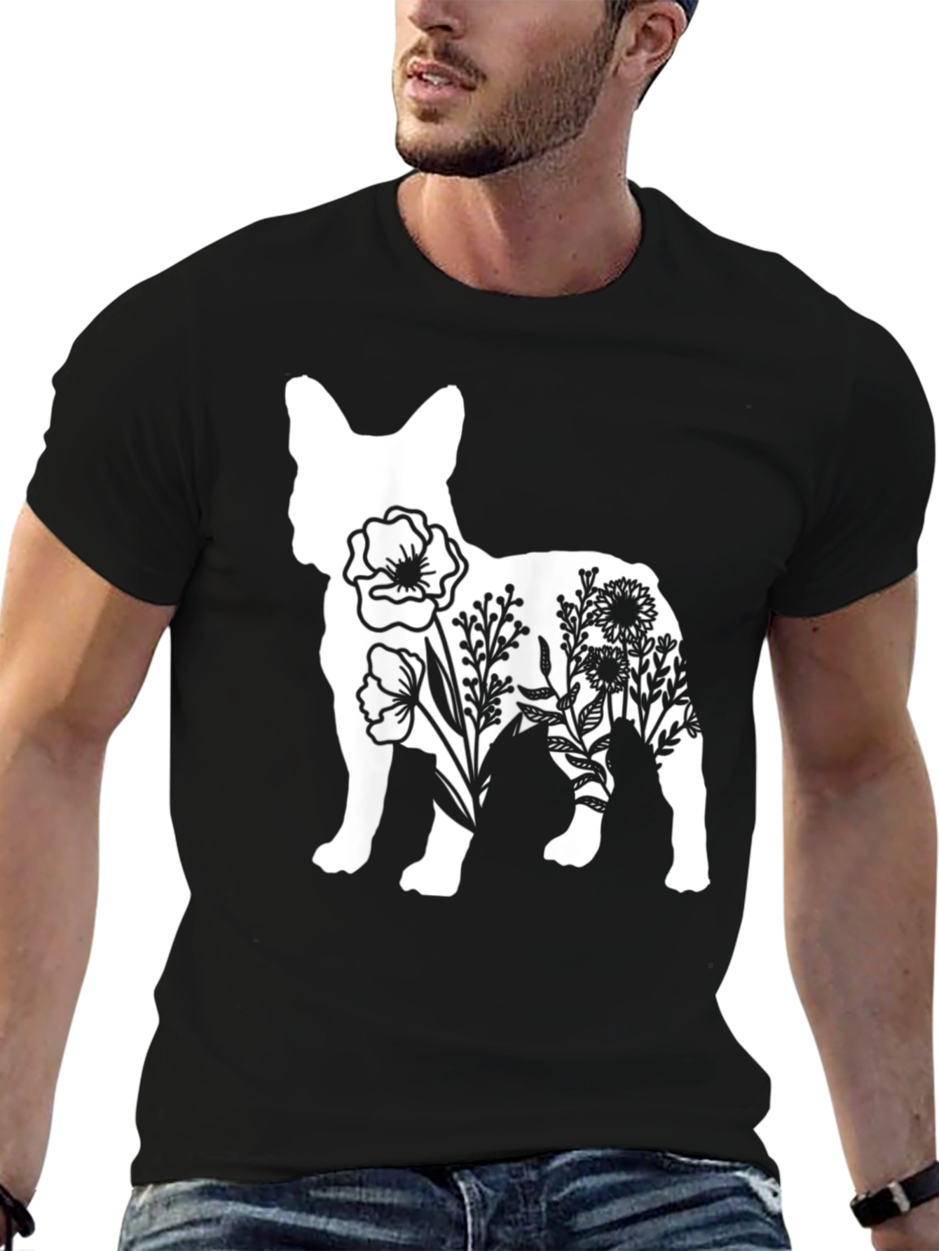 Floral Dog Graphic Tee - Stylish Casual Wear