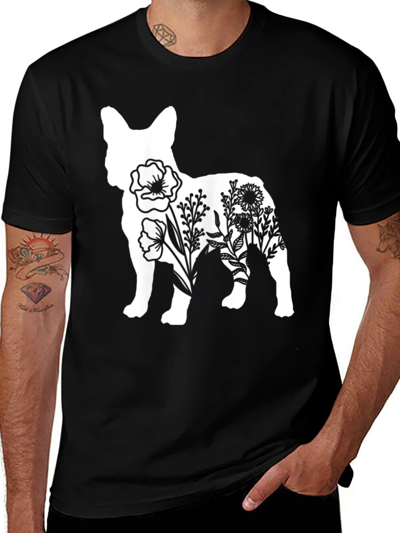 Floral Dog Graphic Tee - Stylish Casual Wear