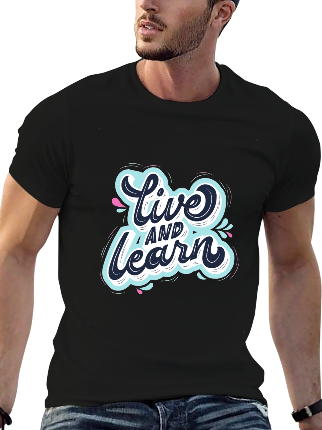 Live and Learn Graphic Print Black T-Shirt
