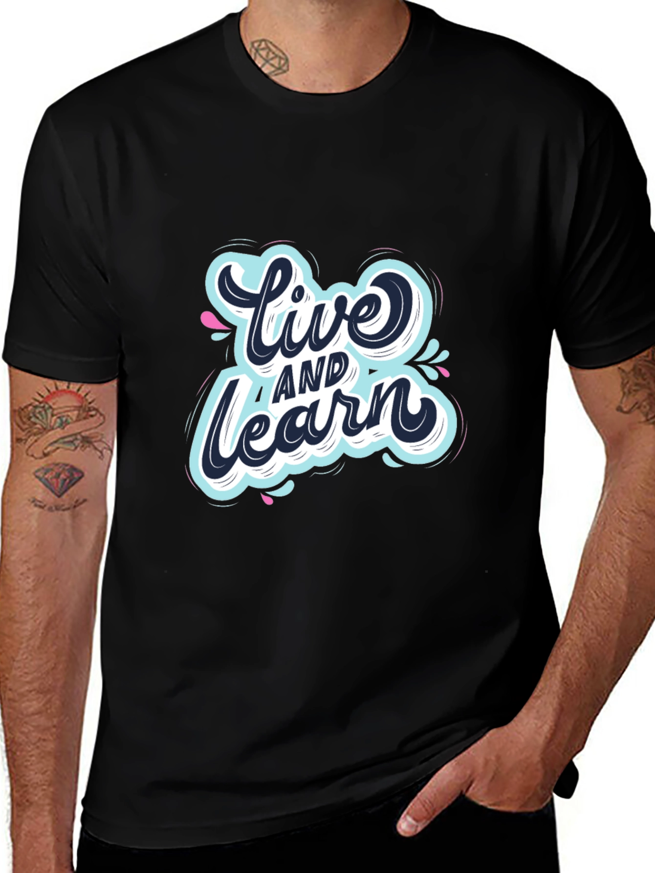 Live and Learn Graphic Print Black T-Shirt