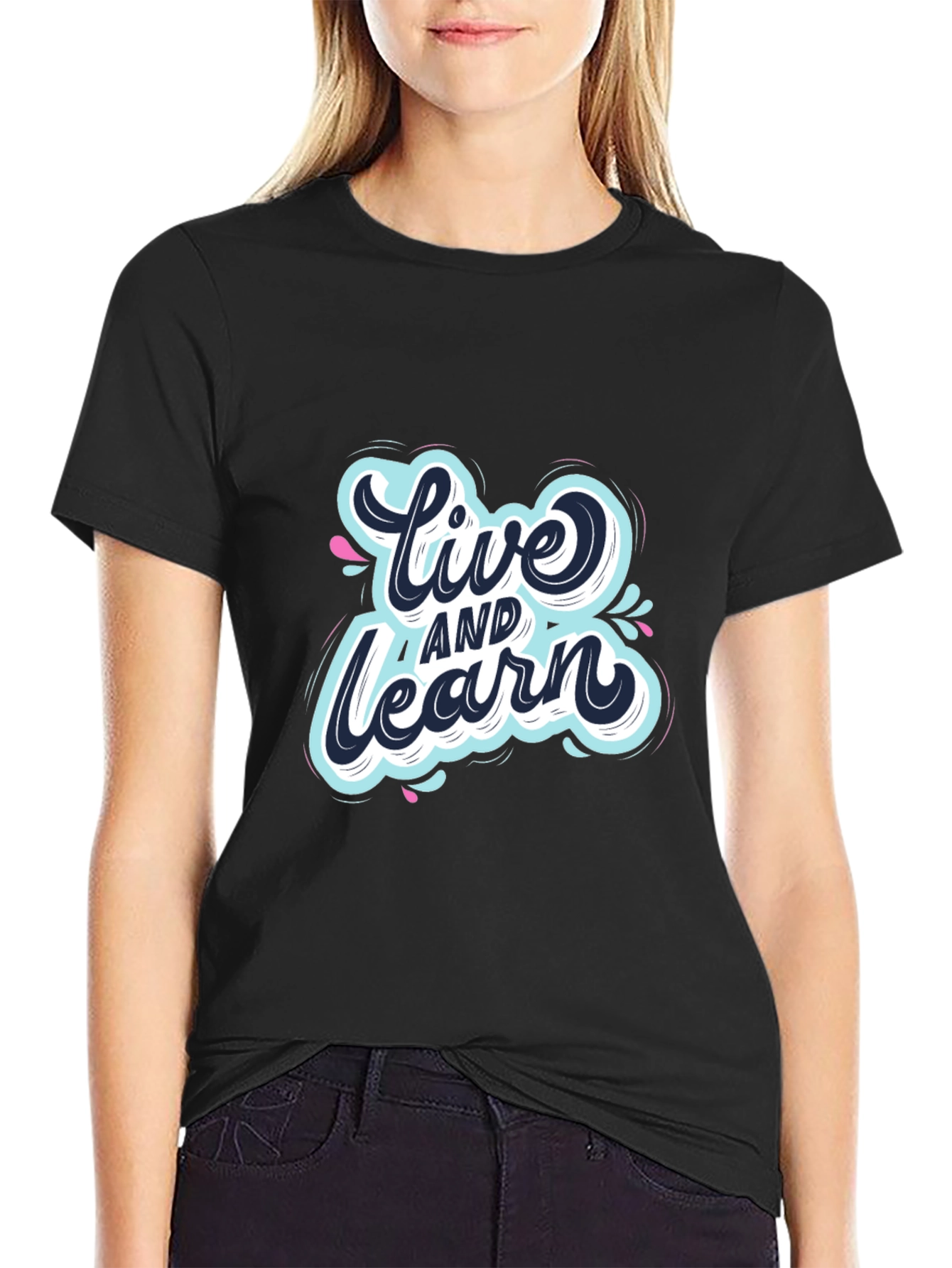 Live and Learn Graphic Print Black T-Shirt