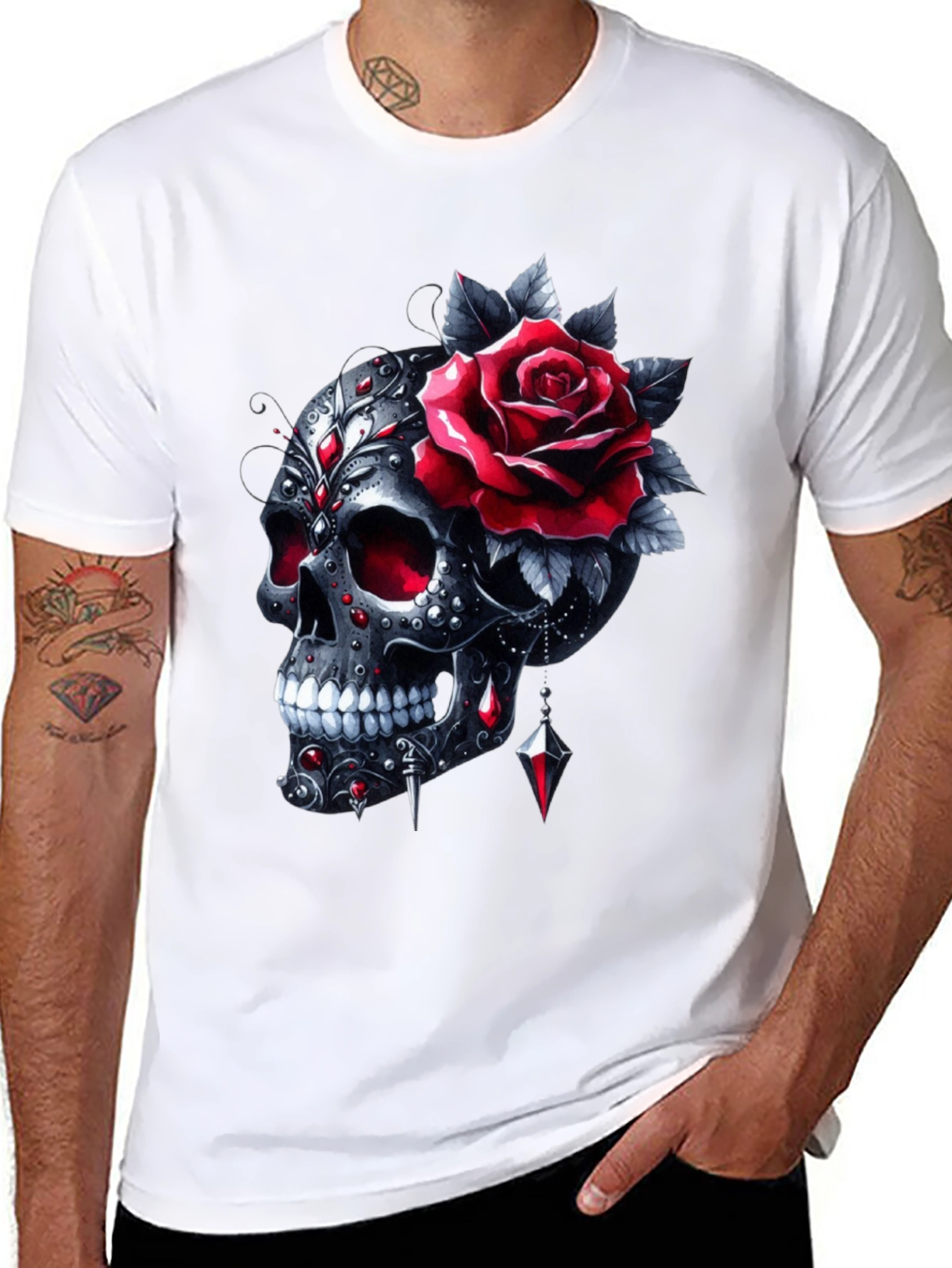 Skull & Rose Graphic T-Shirt - Edgy Style