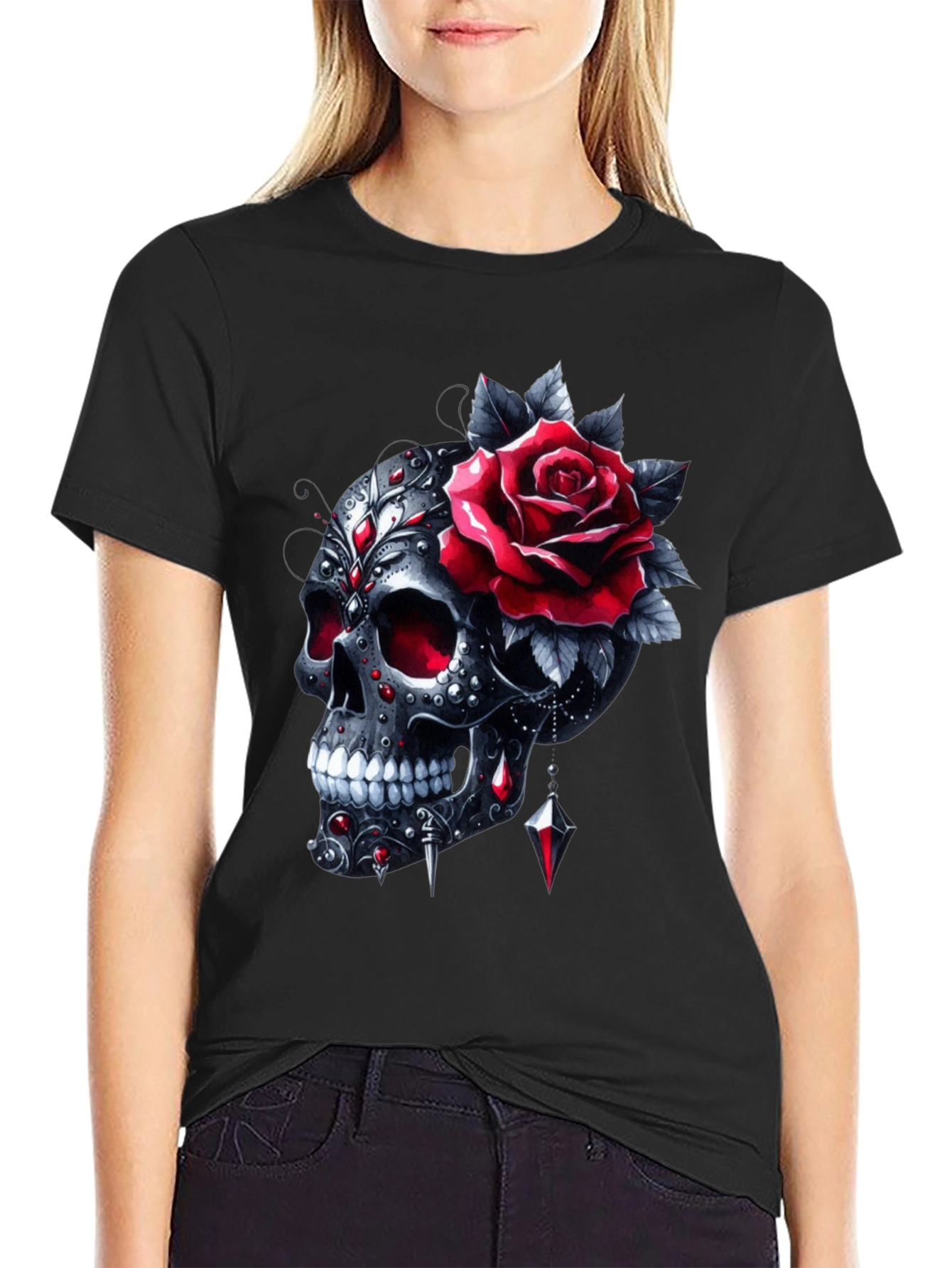 Skull & Rose Graphic T-Shirt - Edgy Style