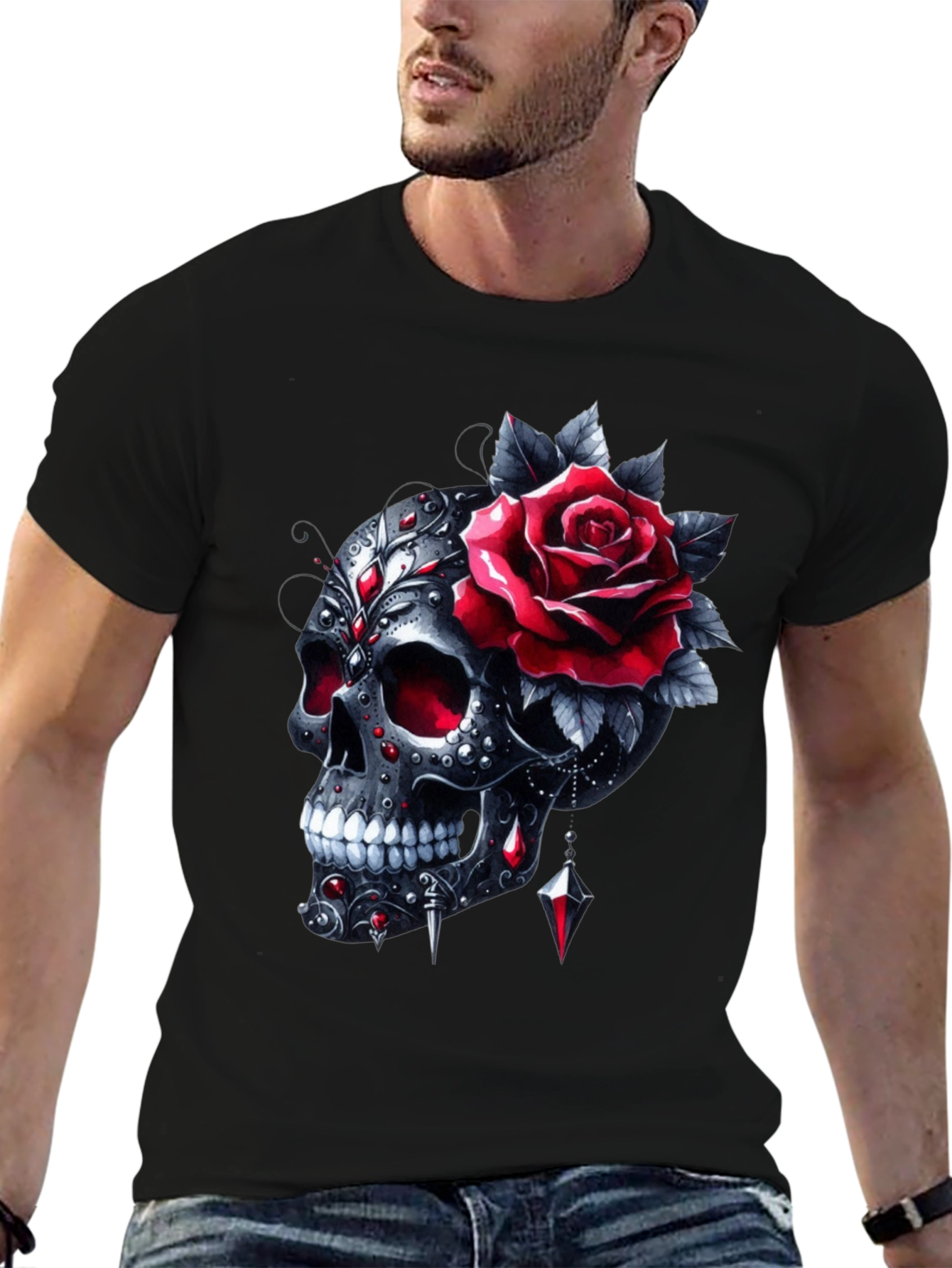 Skull & Rose Graphic T-Shirt - Edgy Style