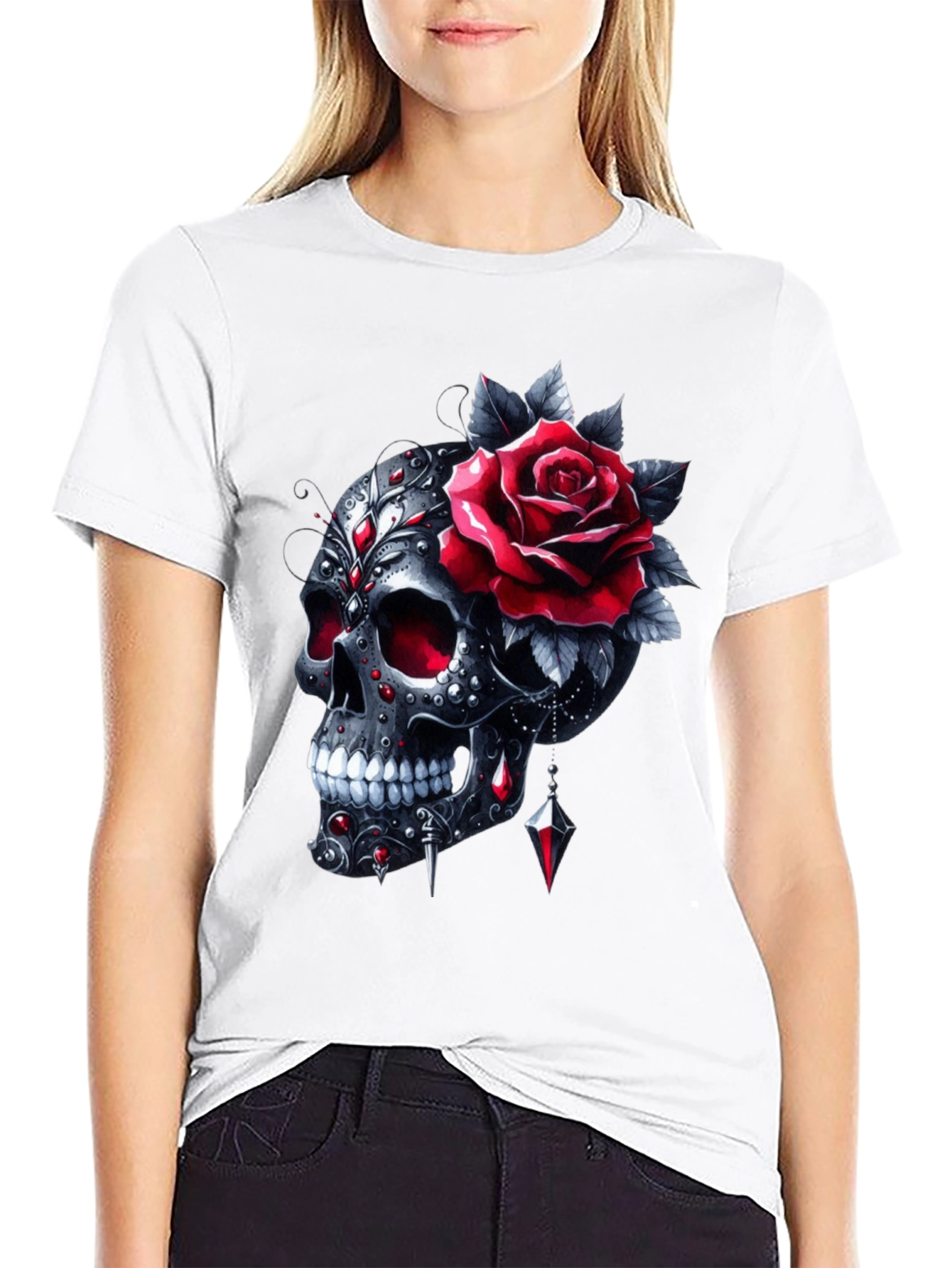 Skull & Rose Graphic T-Shirt - Edgy Style