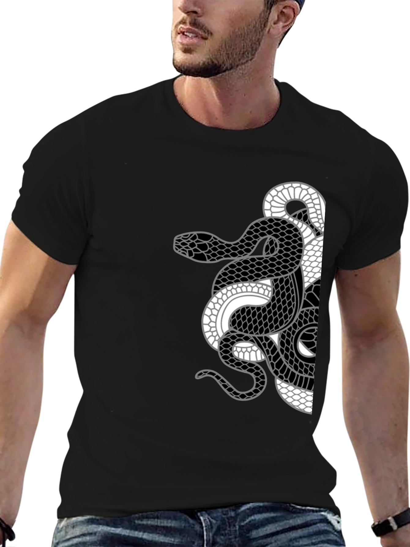 Yin Yang Snake Graphic Tee - Black