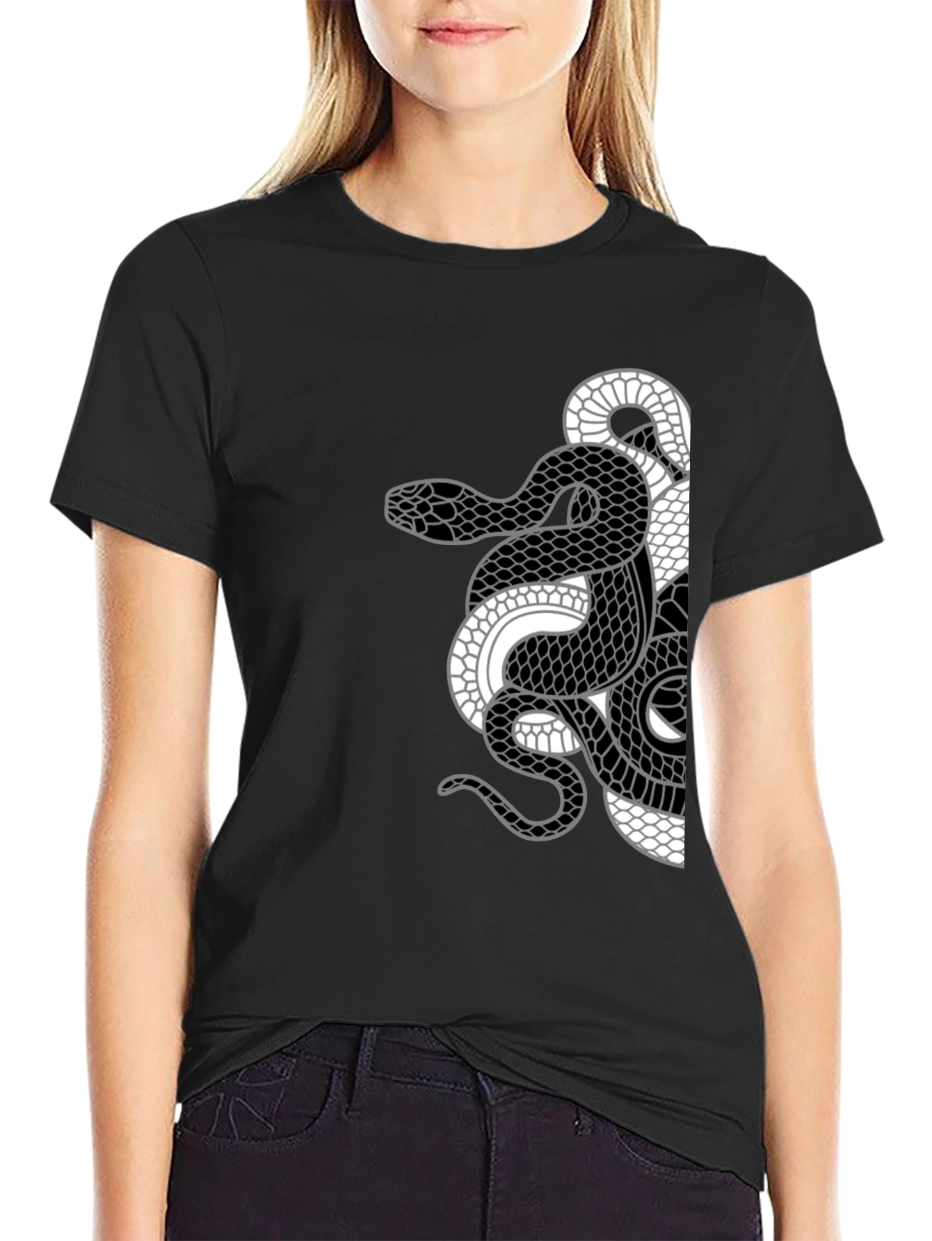 Yin Yang Snake Graphic Tee - Black
