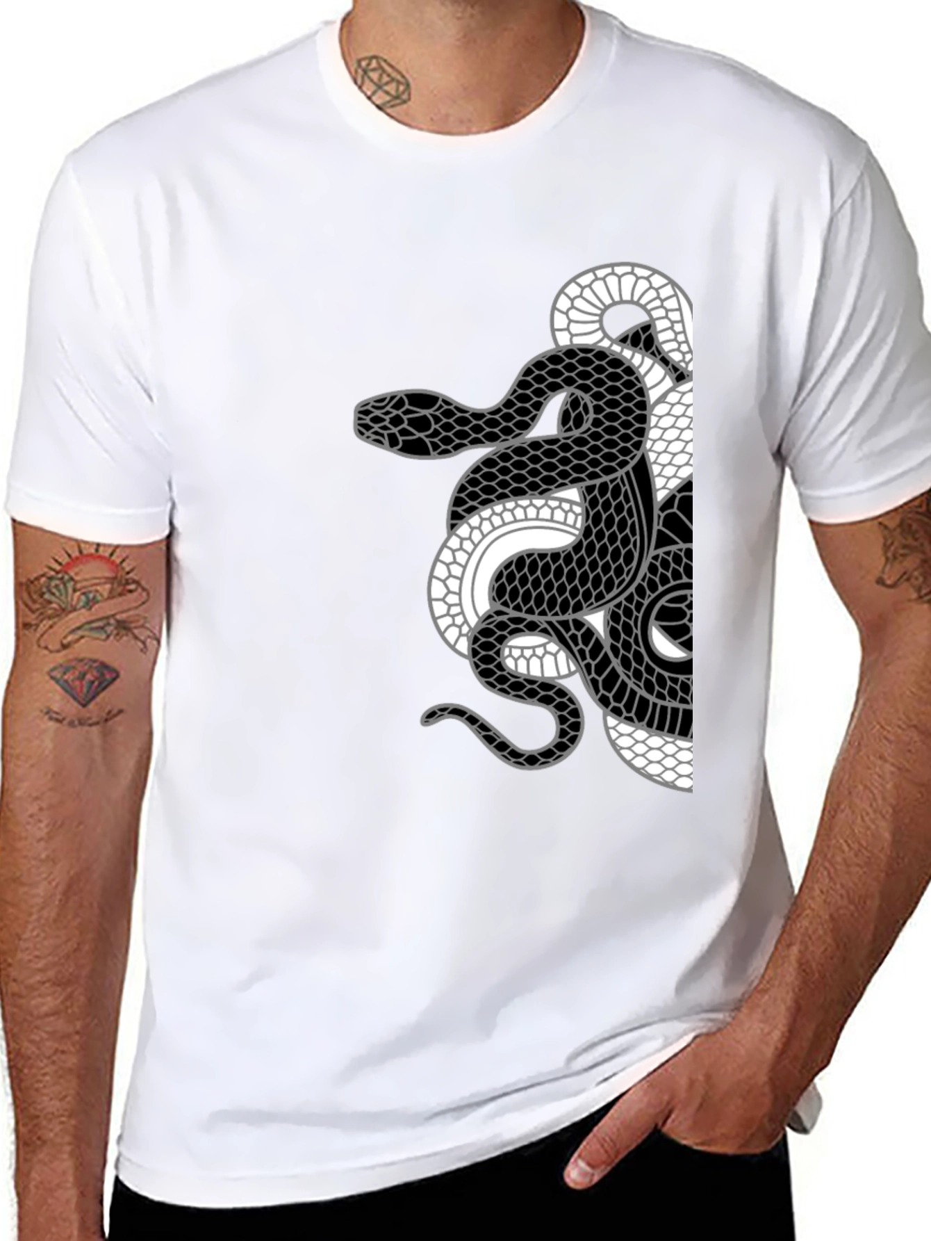 Yin Yang Snake Graphic Tee - Black