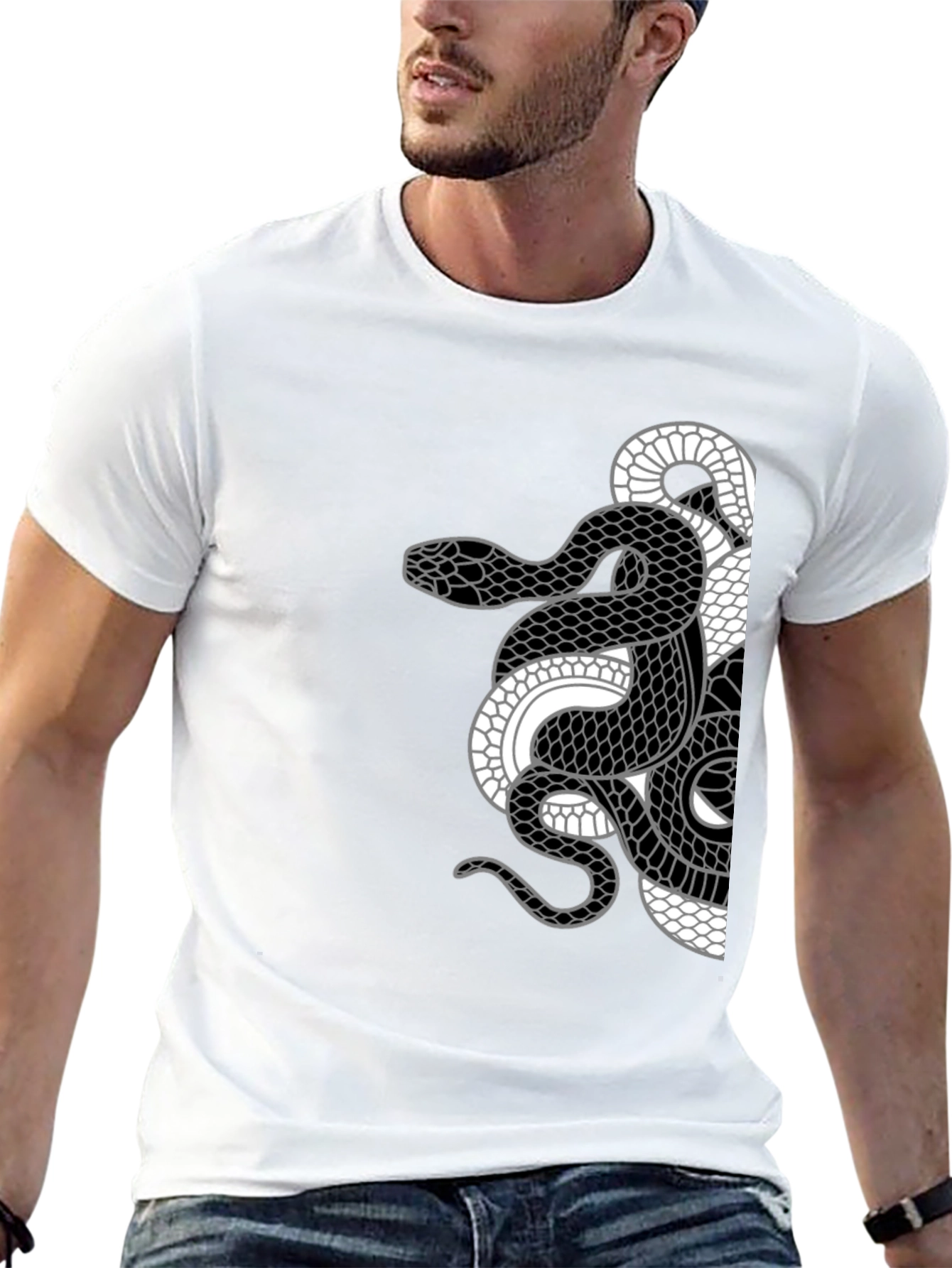 Yin Yang Snake Graphic Tee - Black