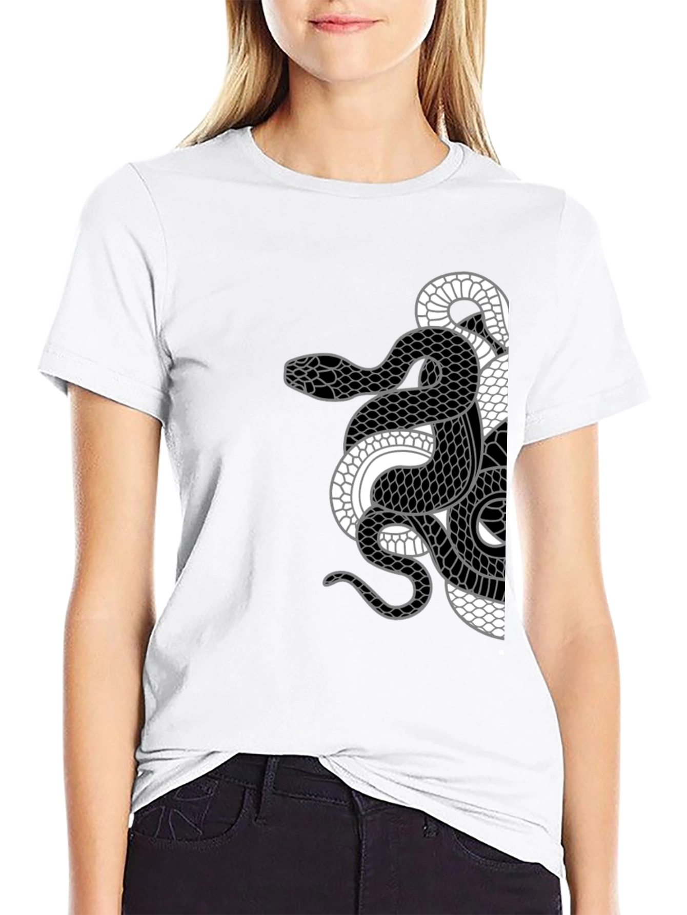 Yin Yang Snake Graphic Tee - Black