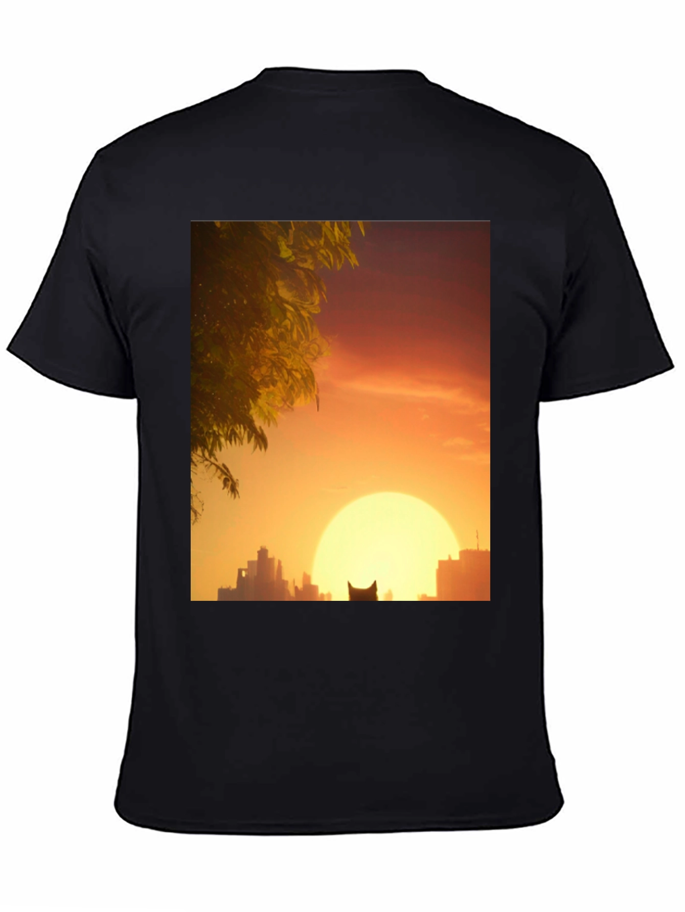 Sunset City Cat Black T-Shirt