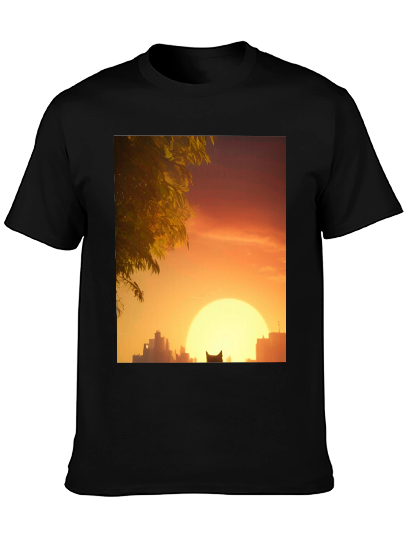 Sunset City Cat Black T-Shirt