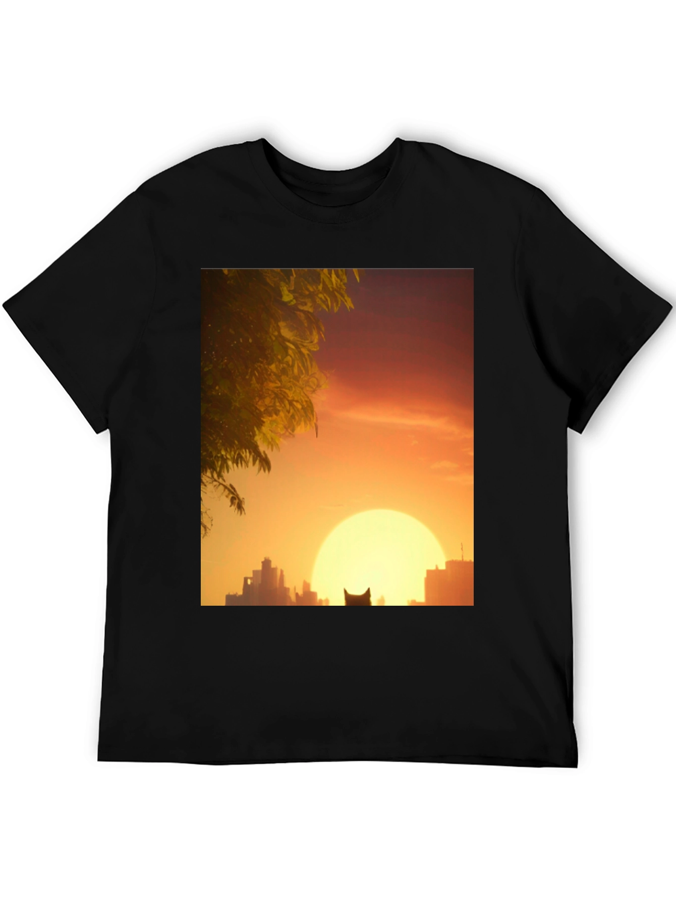 Sunset City Cat Black T-Shirt