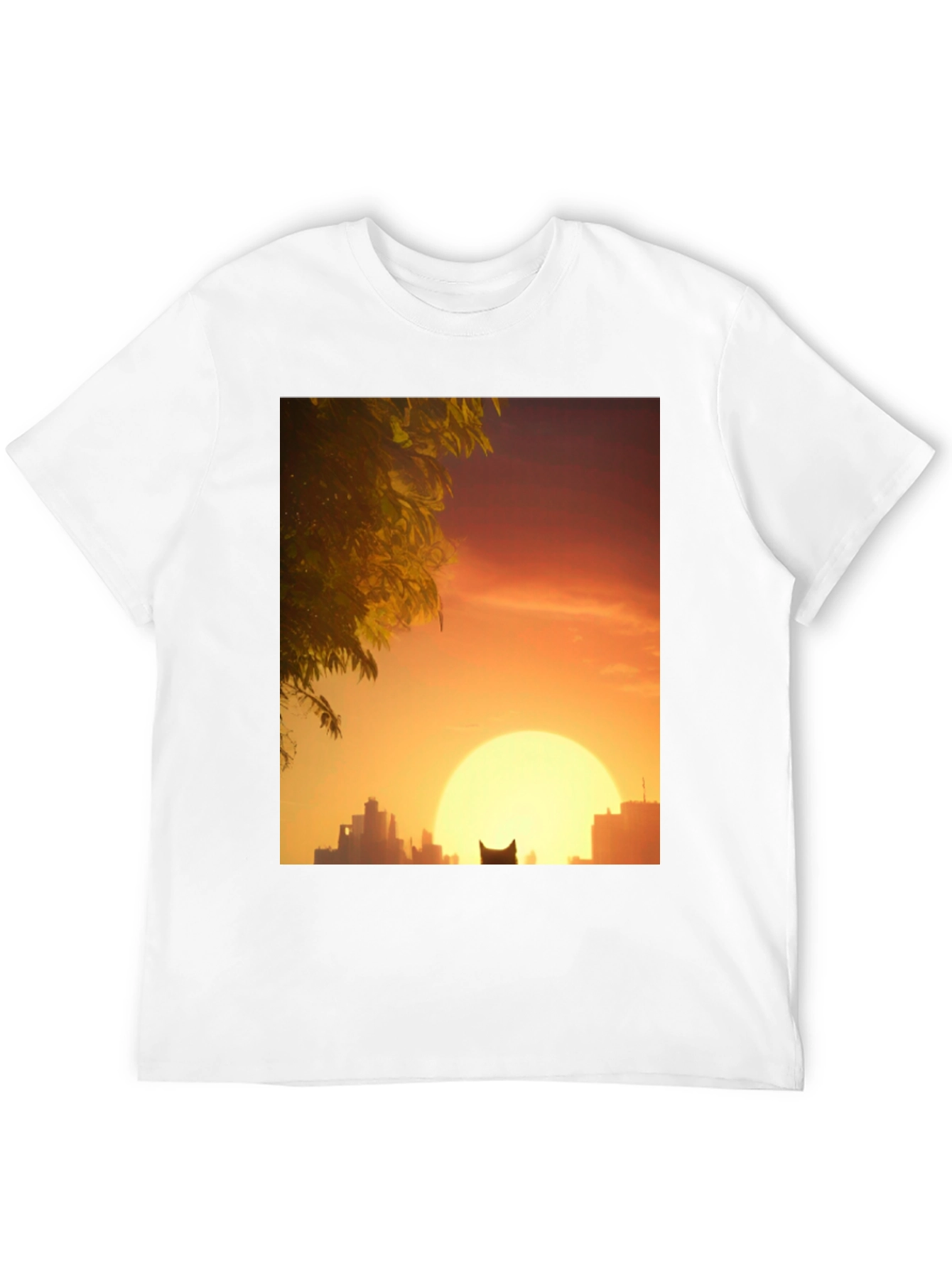 Sunset City Cat Black T-Shirt