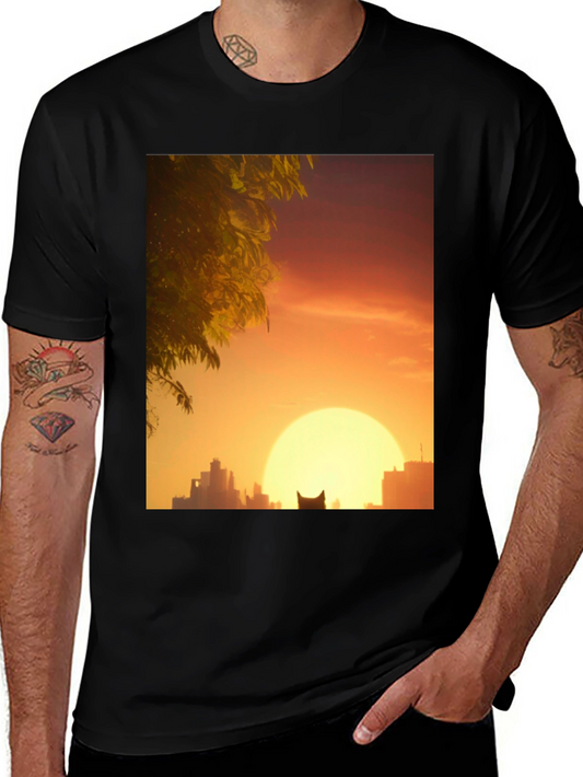 Sunset City Cat Black T-Shirt
